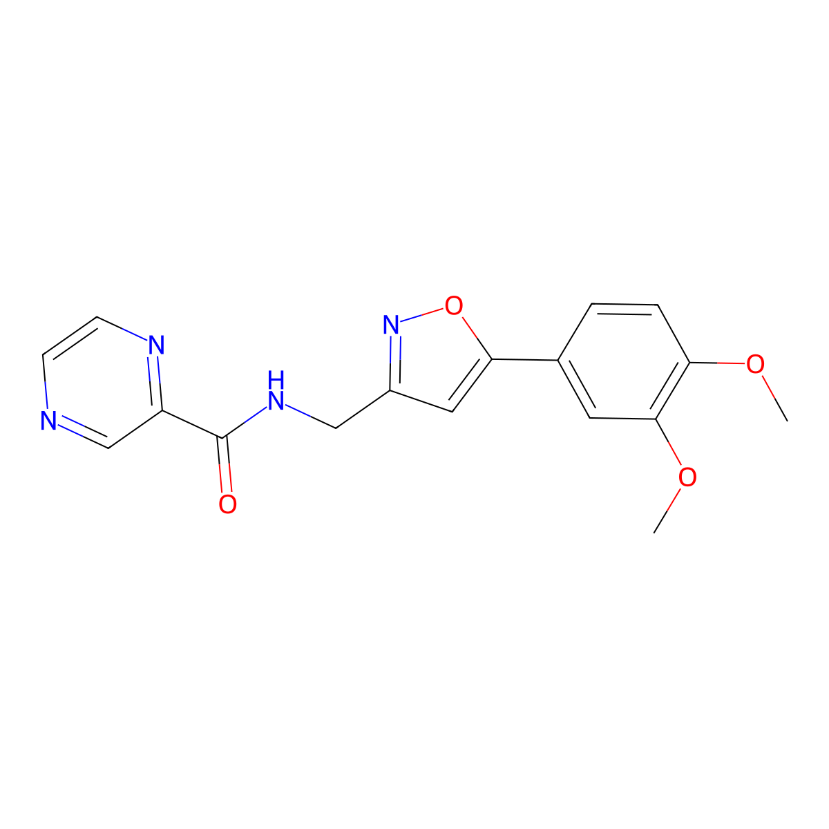 N-((5-(3,4-dimethoxyphenyl)isoxazol-3-yl)methyl)pyrazine-2-carboxamide molecular structure, CAS 1211284-50-2