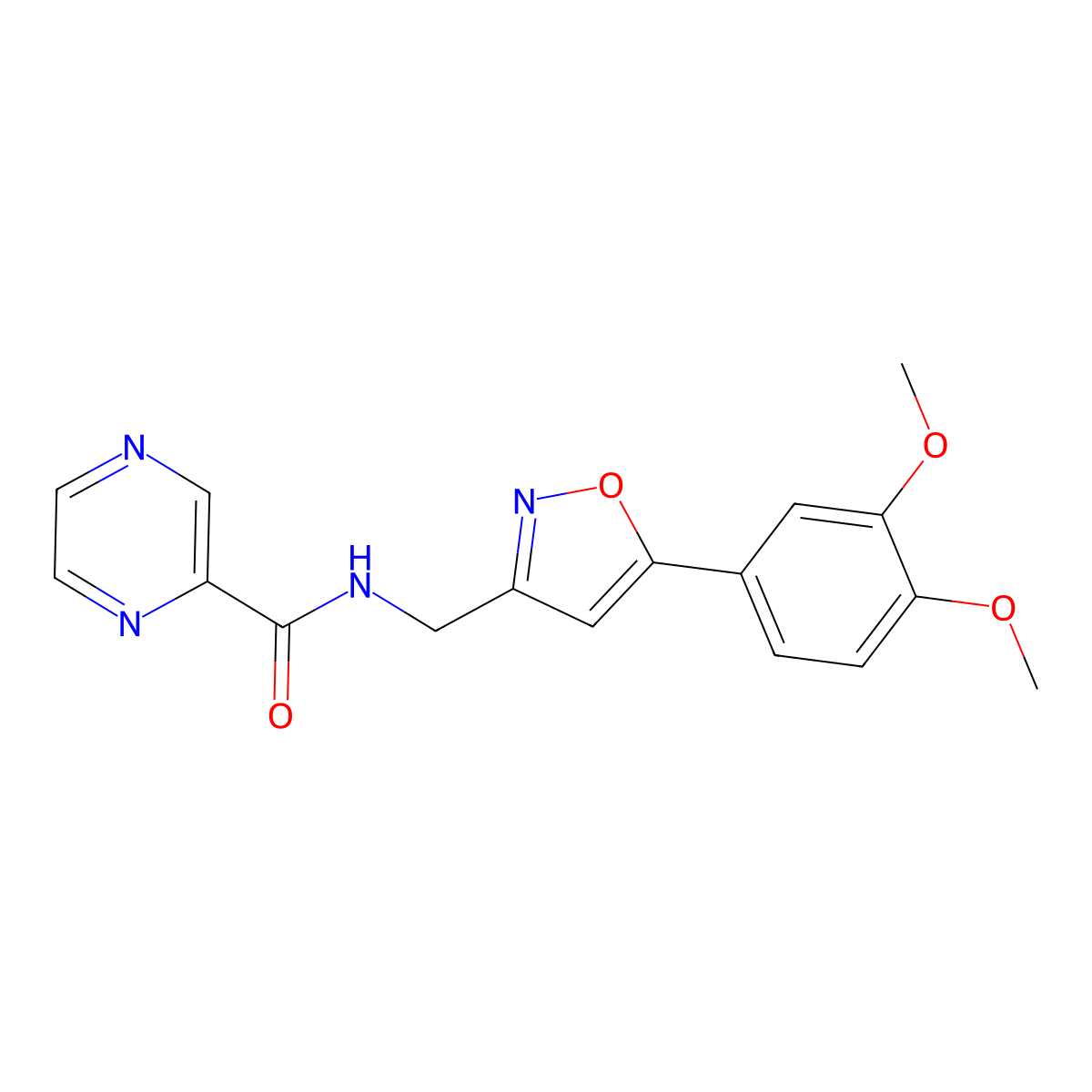 N-((5-(3,4-dimethoxyphenyl)isoxazol-3-yl)methyl)pyrazine-2-carboxamide molecular structure, CAS 1211284-50-2