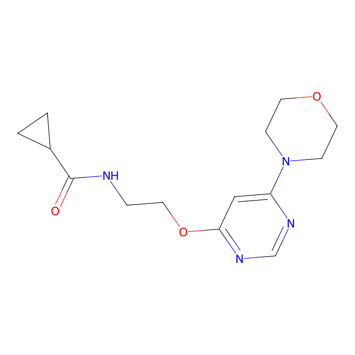 N-(2-((6-morpholinopyrimidin-4-yl)oxy)ethyl)cyclopropanecarboxamide molecular structure, CAS 1211286-62-2