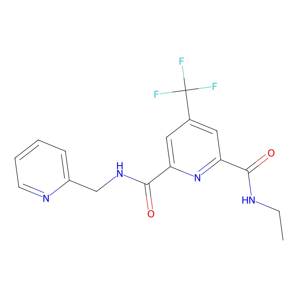 N~2~-ethyl-N~6~-(2-pyridinylmethyl)-4-(trifluoromethyl)-2,6-pyridinedicarboxamide molecular structure, CAS 1211290-55-9