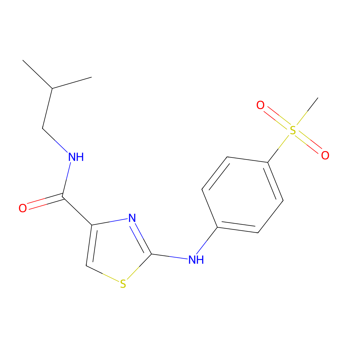 N-isobutyl-2-((4-(methylsulfonyl)phenyl)amino)thiazole-4-carboxamide molecular structure, CAS 1211290-57-1