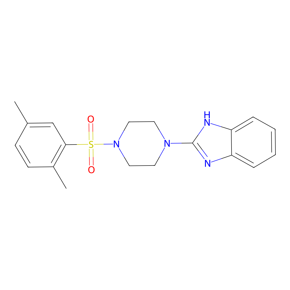2-(4-((2,5-dimethylphenyl)sulfonyl)piperazin-1-yl)-1H-benzo[d]imidazole molecular structure, CAS 1211292-69-1