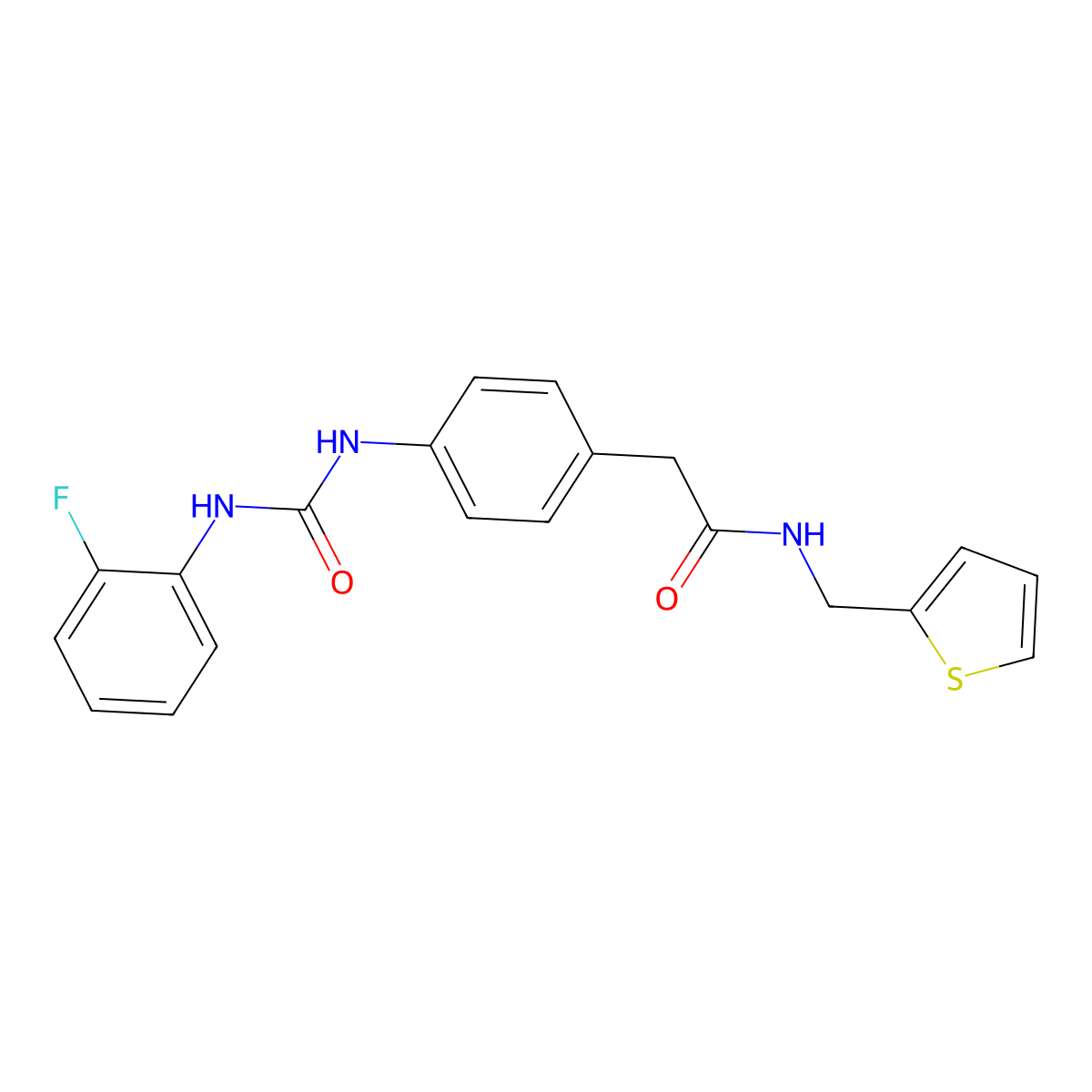 2-(4-(3-(2-fluorophenyl)ureido)phenyl)-N-(thiophen-2-ylmethyl)acetamide molecular structure, CAS 1211294-34-6