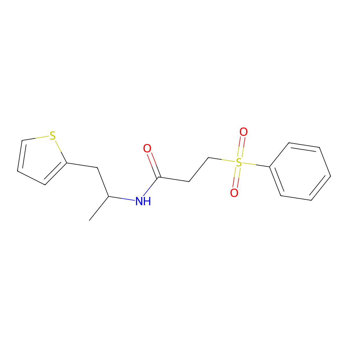 3-(phenylsulfonyl)-N-(1-(thiophen-2-yl)propan-2-yl)propanamide molecular structure, CAS 1211296-88-6