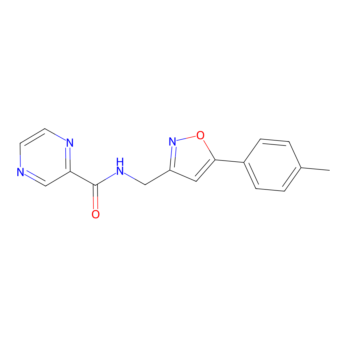 N-((5-(p-tolyl)isoxazol-3-yl)methyl)pyrazine-2-carboxamide molecular structure, CAS 1211301-85-7
