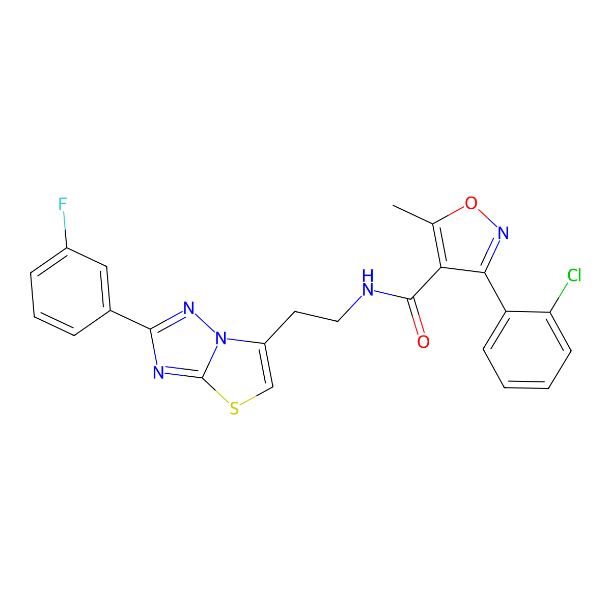3-(2-chlorophenyl)-N-(2-(2-(3-fluorophenyl)thiazolo[3,2-b][1,2,4]triazol-6-yl)ethyl)-5-methylisoxazole-4-carboxamide molecular structure, CAS 1211302-24-7