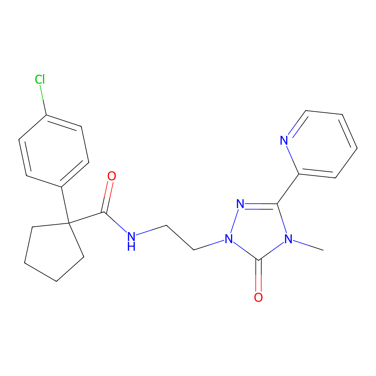 1-(4-chlorophenyl)-N-(2-(4-methyl-5-oxo-3-(pyridin-2-yl)-4,5-dihydro-1H-1,2,4-triazol-1-yl)ethyl)cyclopentanecarboxamide molecular structure, CAS 1211302-26-9