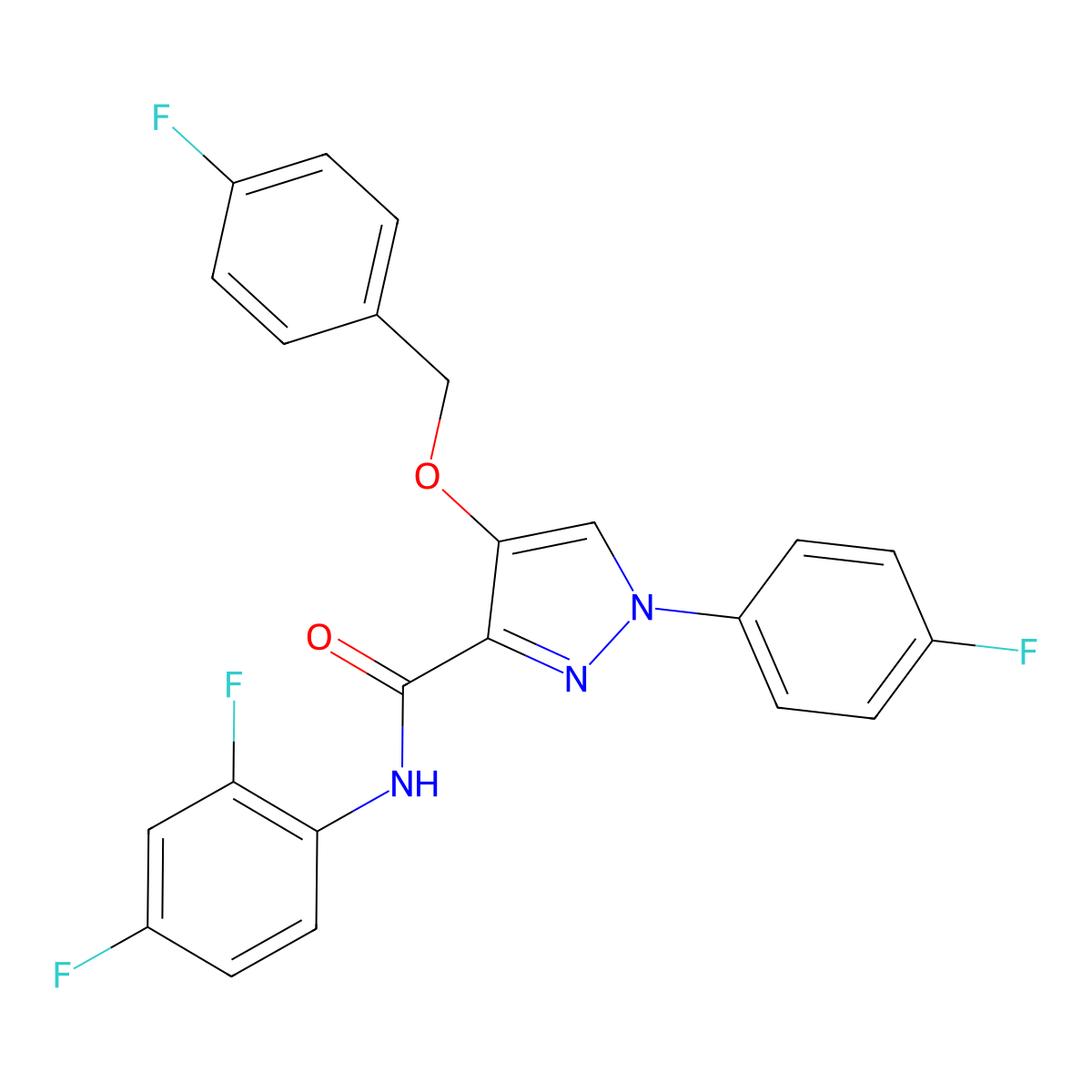 N-(2,4-difluorophenyl)-4-((4-fluorobenzyl)oxy)-1-(4-fluorophenyl)-1H-pyrazole-3-carboxamide molecular structure, CAS 1211303-06-8