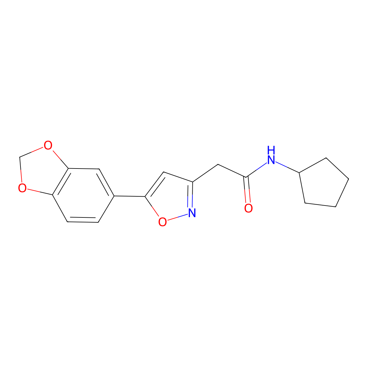 2-(5-(benzo[d][1,3]dioxol-5-yl)isoxazol-3-yl)-N-cyclopentylacetamide molecular structure, CAS 1211304-65-2