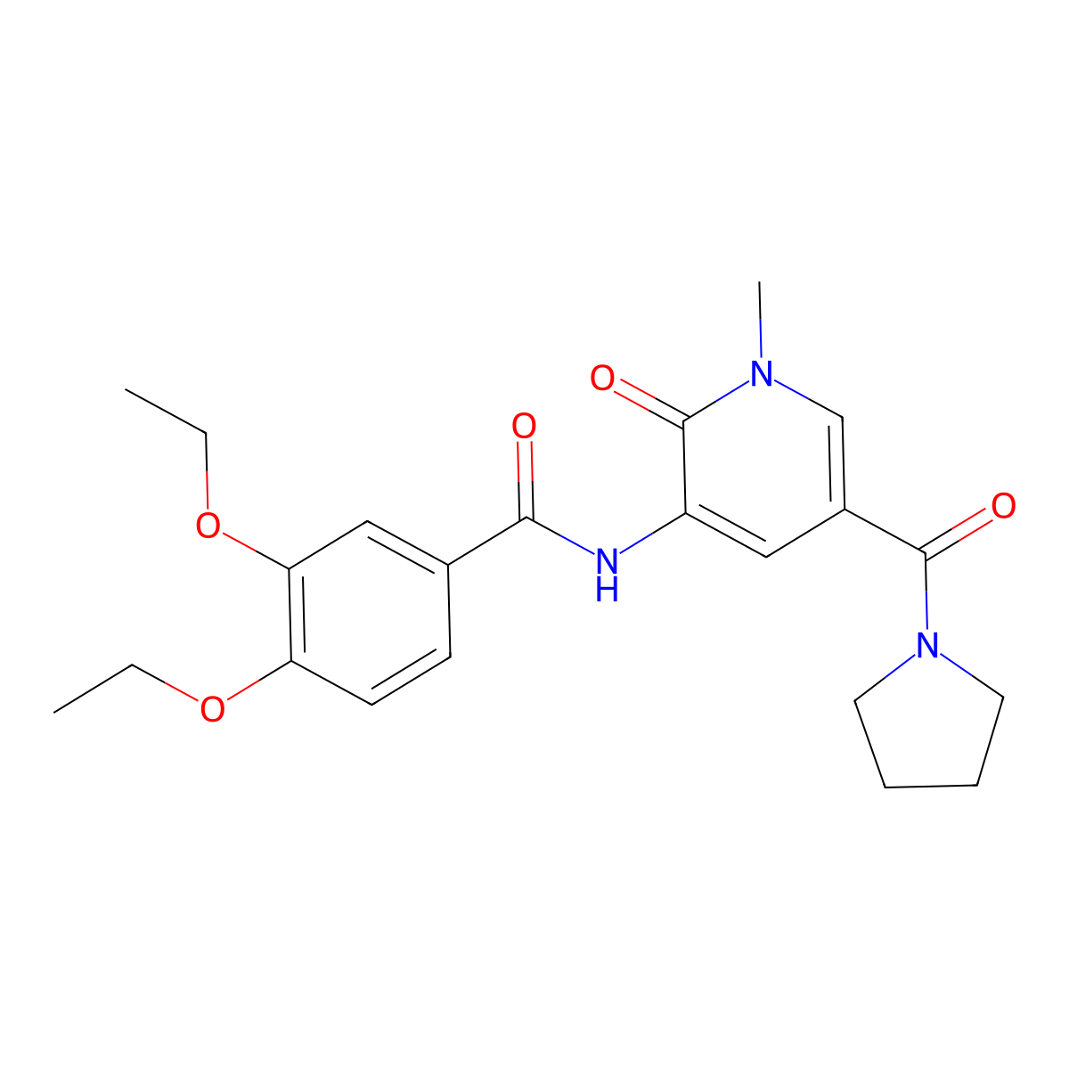 3,4-diethoxy-N-[1-methyl-2-oxo-5-(pyrrolidine-1-carbonyl)-1,2-dihydropyridin-3-yl]benzamide molecular structure, CAS 1211311-02-2