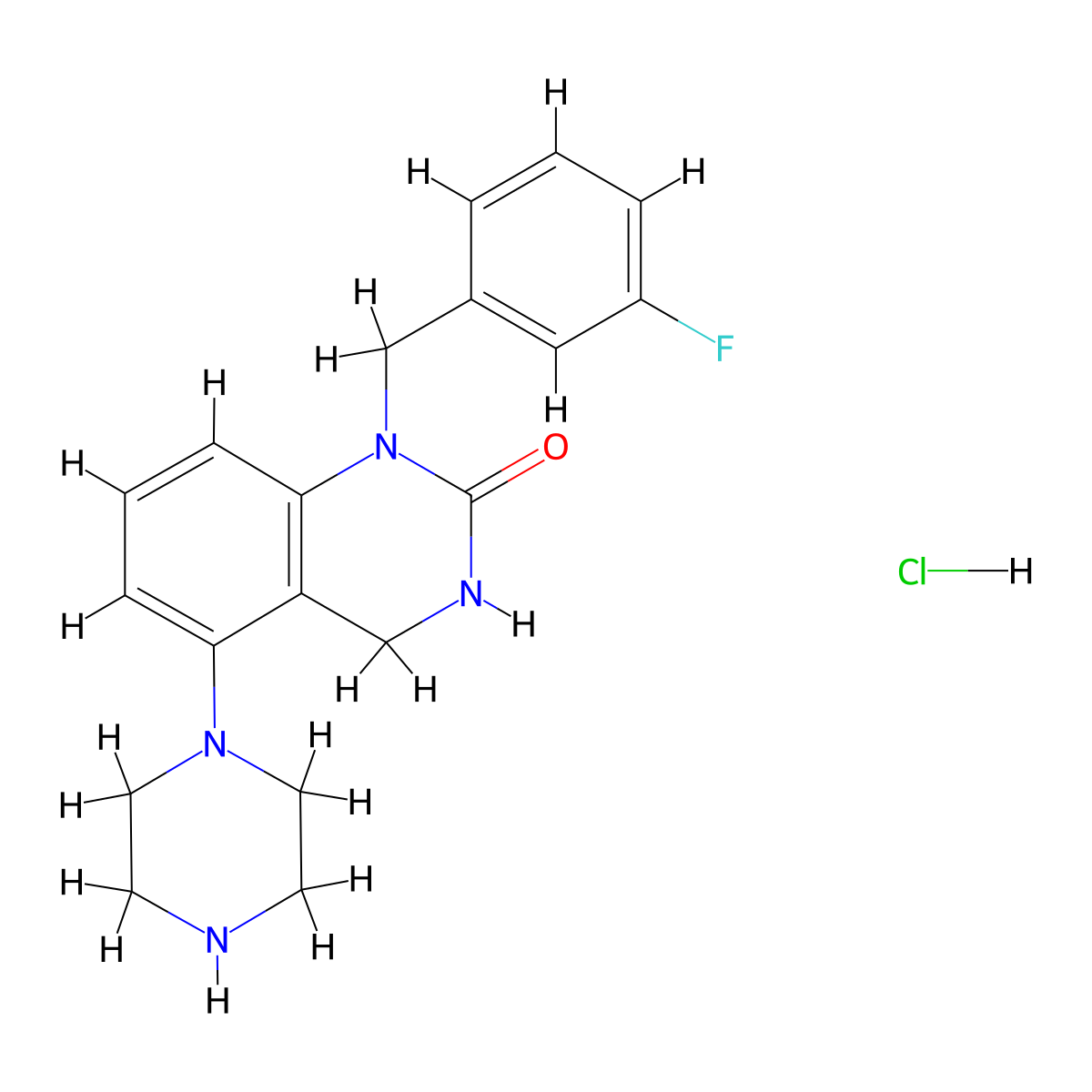 1-[(3-Fluorophenyl)methyl]-5-piperazin-1-yl-3,4-dihydroquinazolin-2-one;hydrochloride molecular structure, CAS 1211312-09-2