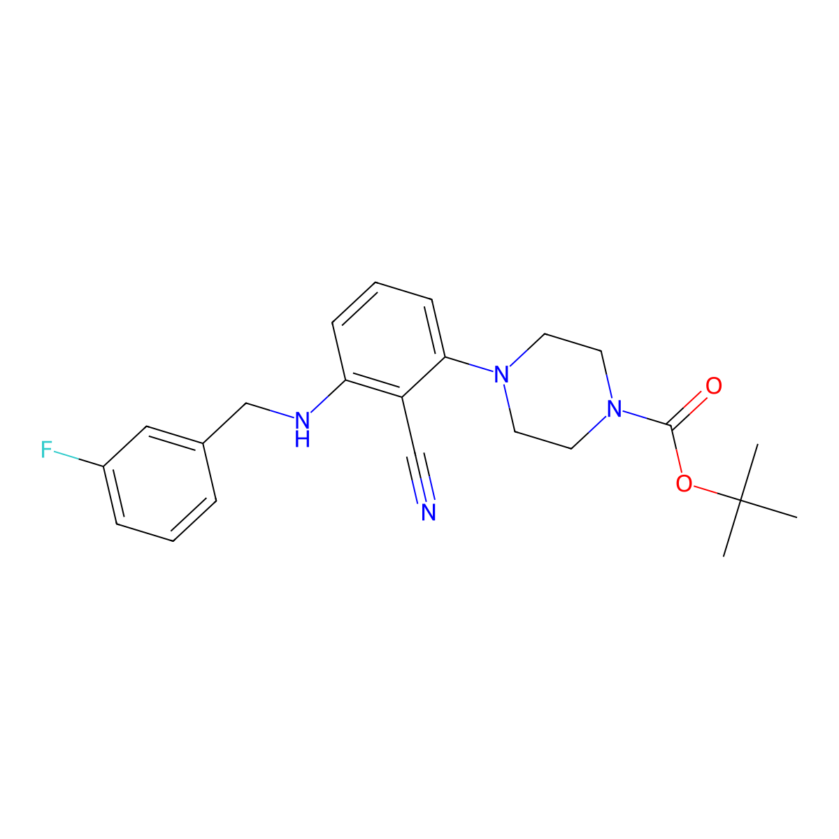 tert-butyl 4-{2-cyano-3-[(3-fluorobenzyl)amino]phenyl}tetrahydro-1(2H)-pyrazinecarboxylate molecular structure, CAS 1211312-12-7