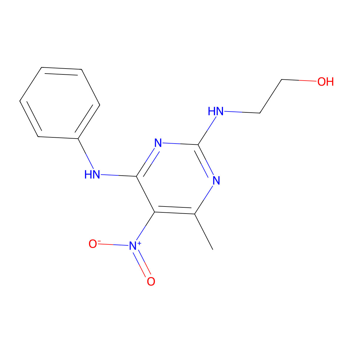 2-((4-Methyl-5-nitro-6-(phenylamino)pyrimidin-2-yl)amino)ethanol molecular structure, CAS 1211312-93-4