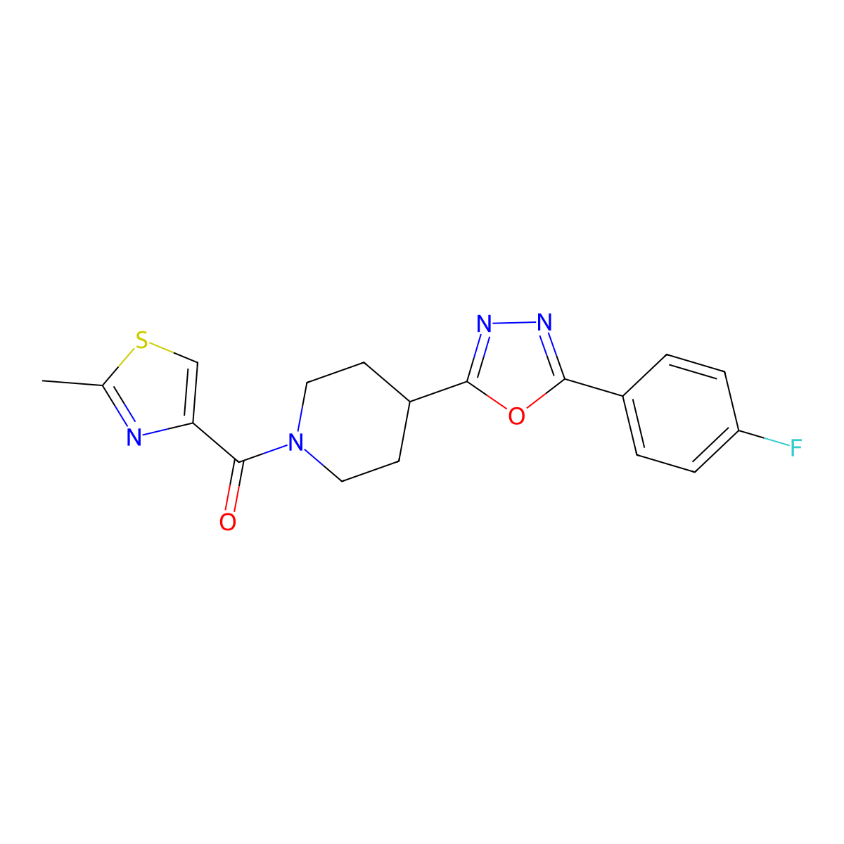 (4-(5-(4-Fluorophenyl)-1,3,4-oxadiazol-2-yl)piperidin-1-yl)(2-methylthiazol-4-yl)methanone molecular structure, CAS 1211325-27-7