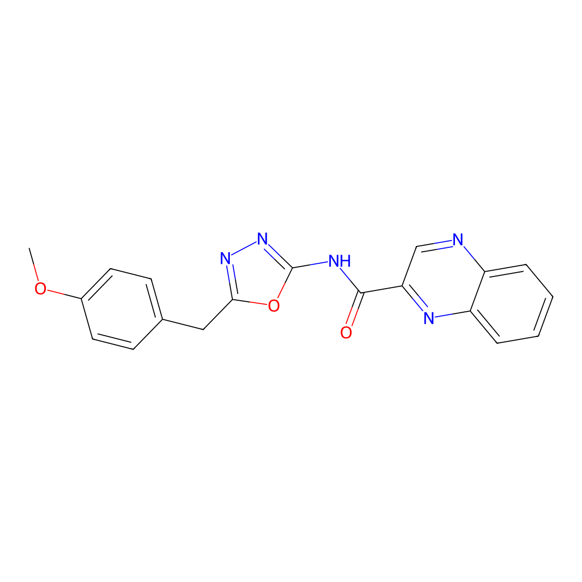 N-(5-(4-methoxybenzyl)-1,3,4-oxadiazol-2-yl)quinoxaline-2-carboxamide molecular structure, CAS 1211328-72-1