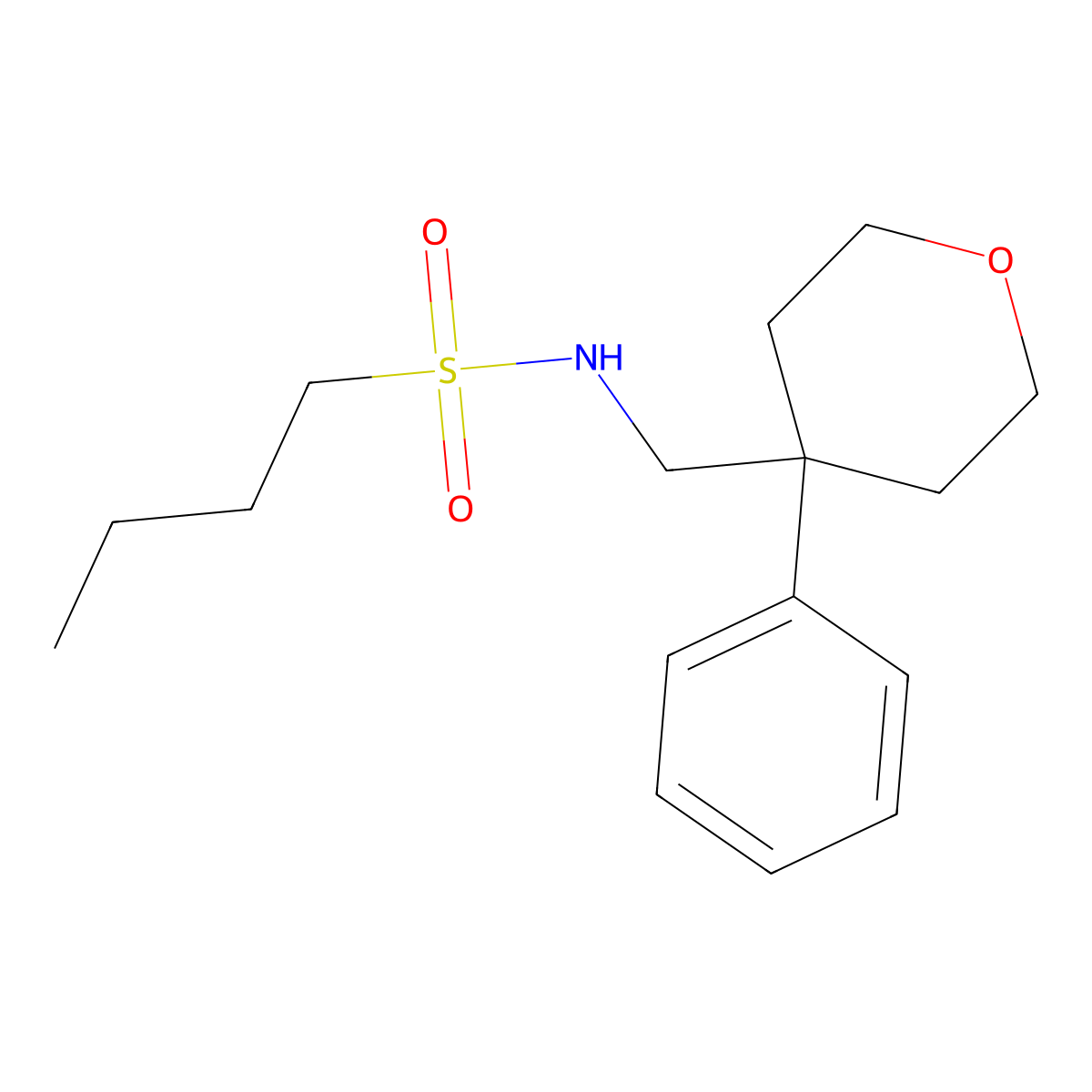 N-((4-phenyltetrahydro-2H-pyran-4-yl)methyl)butane-1-sulfonamide molecular structure, CAS 1211337-00-6
