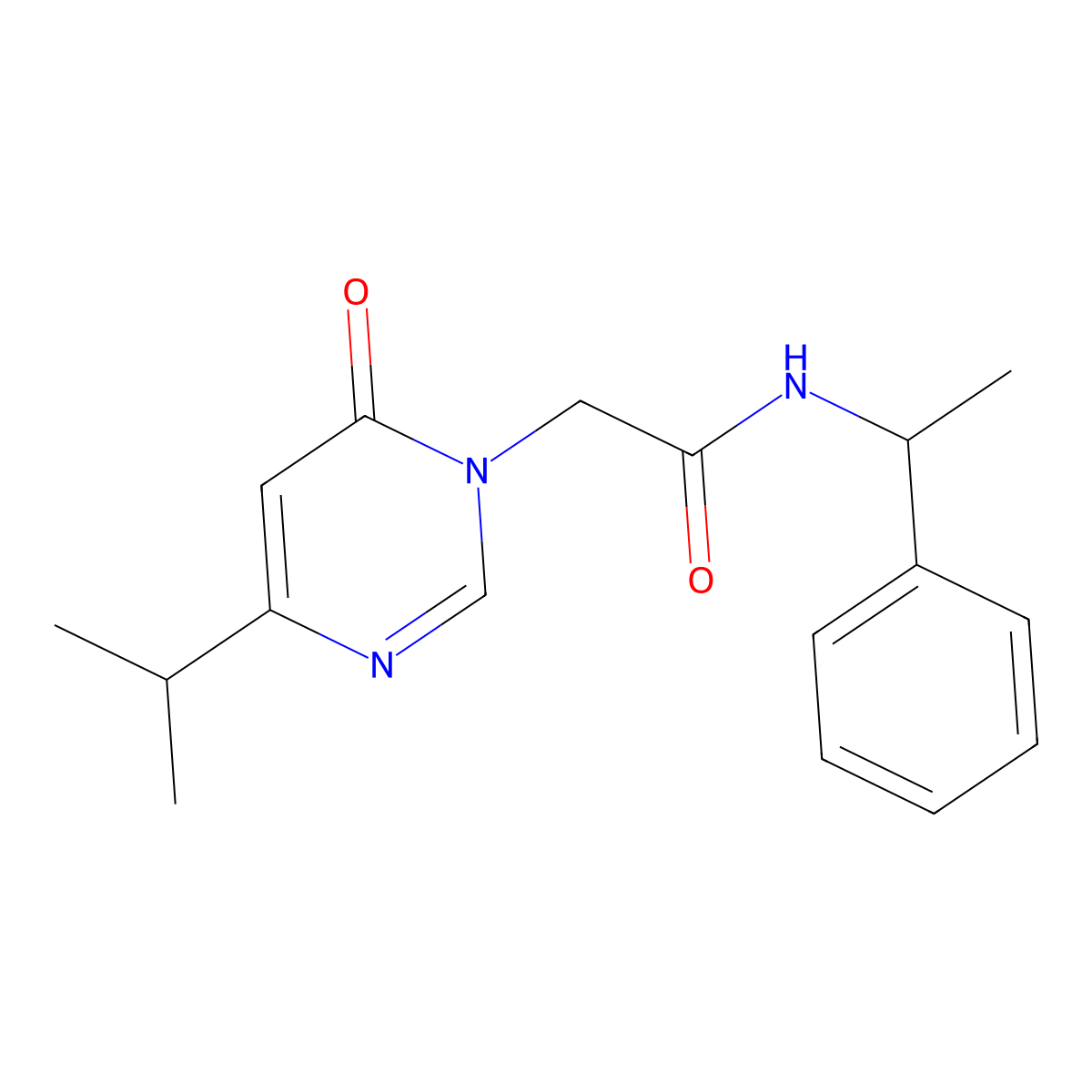 2-(4-isopropyl-6-oxopyrimidin-1(6H)-yl)-N-(1-phenylethyl)acetamide molecular structure, CAS 1211337-53-9