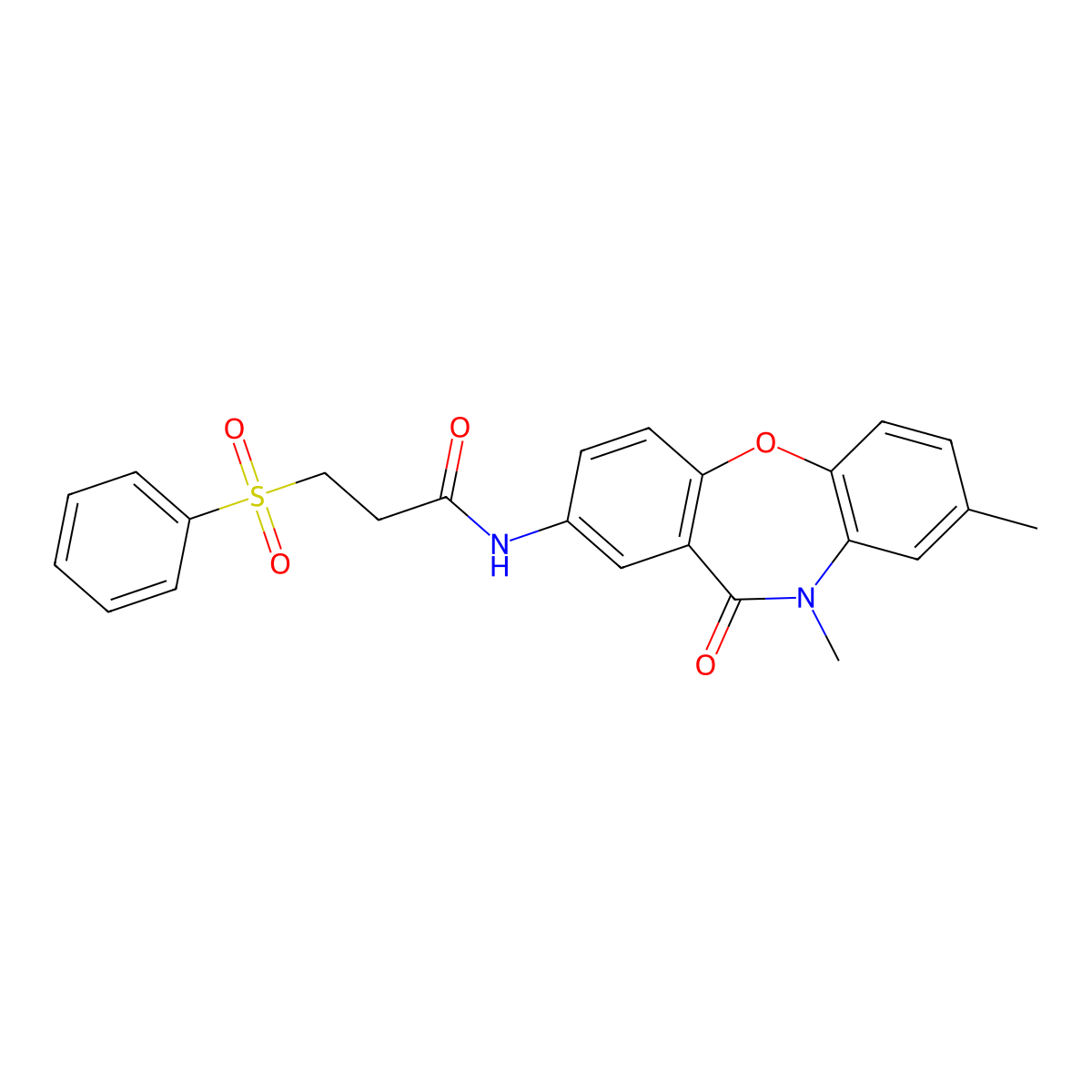3-(benzenesulfonyl)-N-{6,9-dimethyl-10-oxo-2-oxa-9-azatricyclo[9.4.0.0^{3,8}]pentadeca-1(11),3(8),4,6,12,14-hexaen-13-yl}propanamide molecular structure, CAS 1211346-93-8