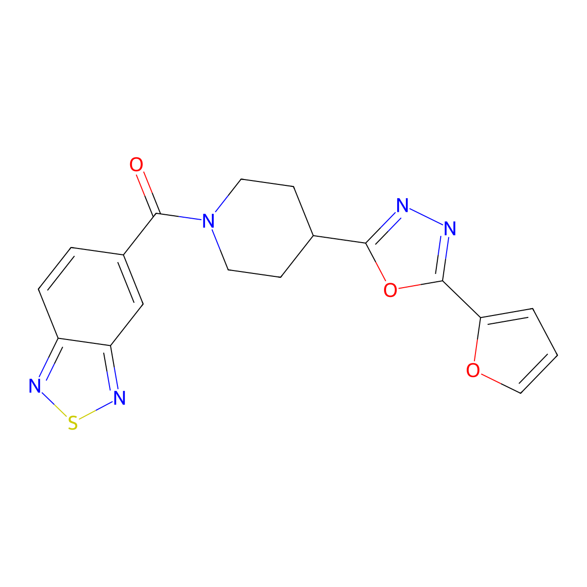 Benzo[c][1,2,5]thiadiazol-5-yl(4-(5-(furan-2-yl)-1,3,4-oxadiazol-2-yl)piperidin-1-yl)methanone molecular structure, CAS 1211349-32-4