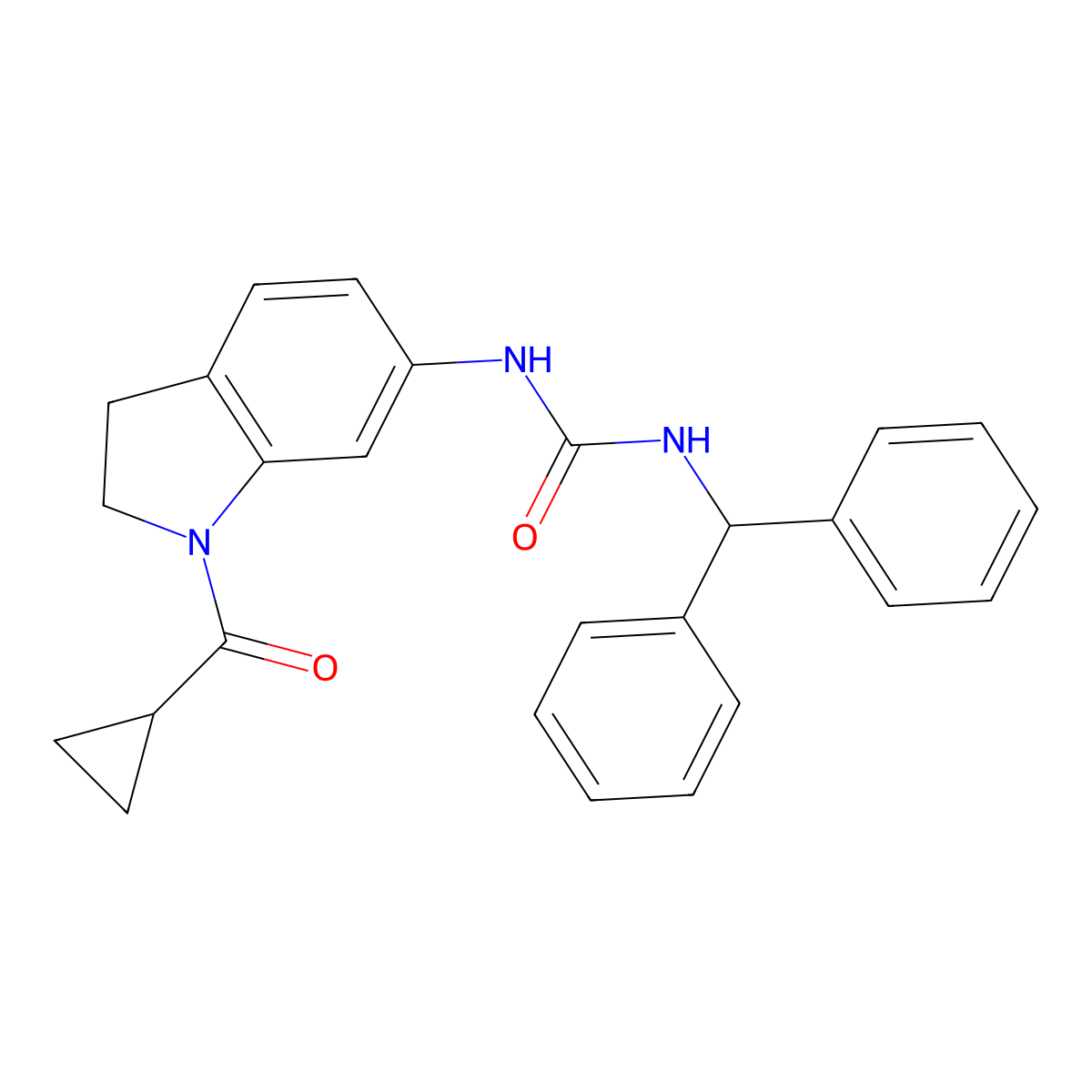 1-Benzhydryl-3-(1-(cyclopropanecarbonyl)indolin-6-yl)urea molecular structure, CAS 1211350-90-1