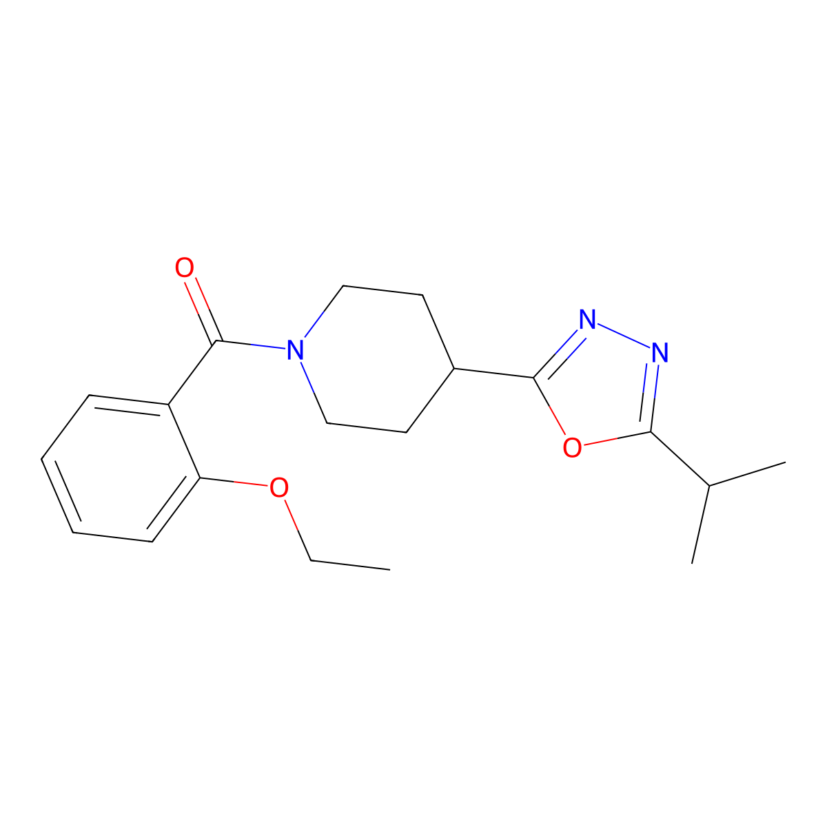 (2-Ethoxyphenyl)(4-(5-isopropyl-1,3,4-oxadiazol-2-yl)piperidin-1-yl)methanone molecular structure, CAS 1211358-34-7