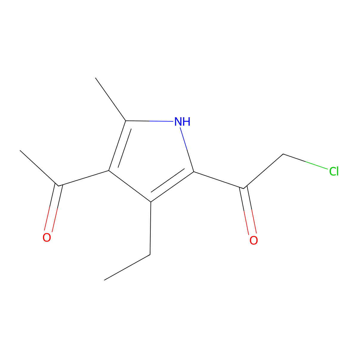 1-(4-acetyl-3-ethyl-5-methyl-1H-pyrrol-2-yl)-2-chloroethan-1-one molecular structure, CAS 1211362-38-7