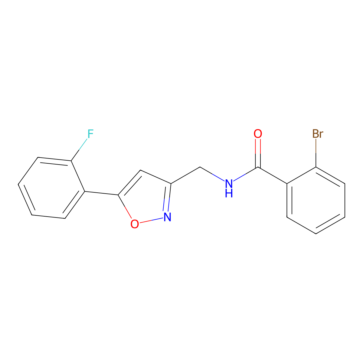 2-bromo-N-((5-(2-fluorophenyl)isoxazol-3-yl)methyl)benzamide molecular structure, CAS 1211363-60-8
