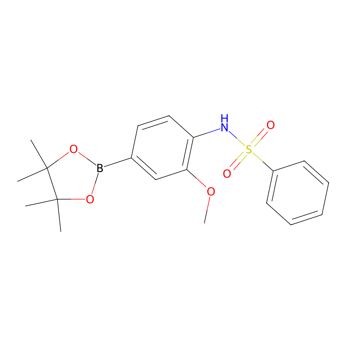 N-(2-methoxy-4-(4,4,5,5-tetramethyl-1,3,2-dioxaborolan-2-yl)phenyl)benzenesulfonamide molecular structure, CAS 1211366-27-6