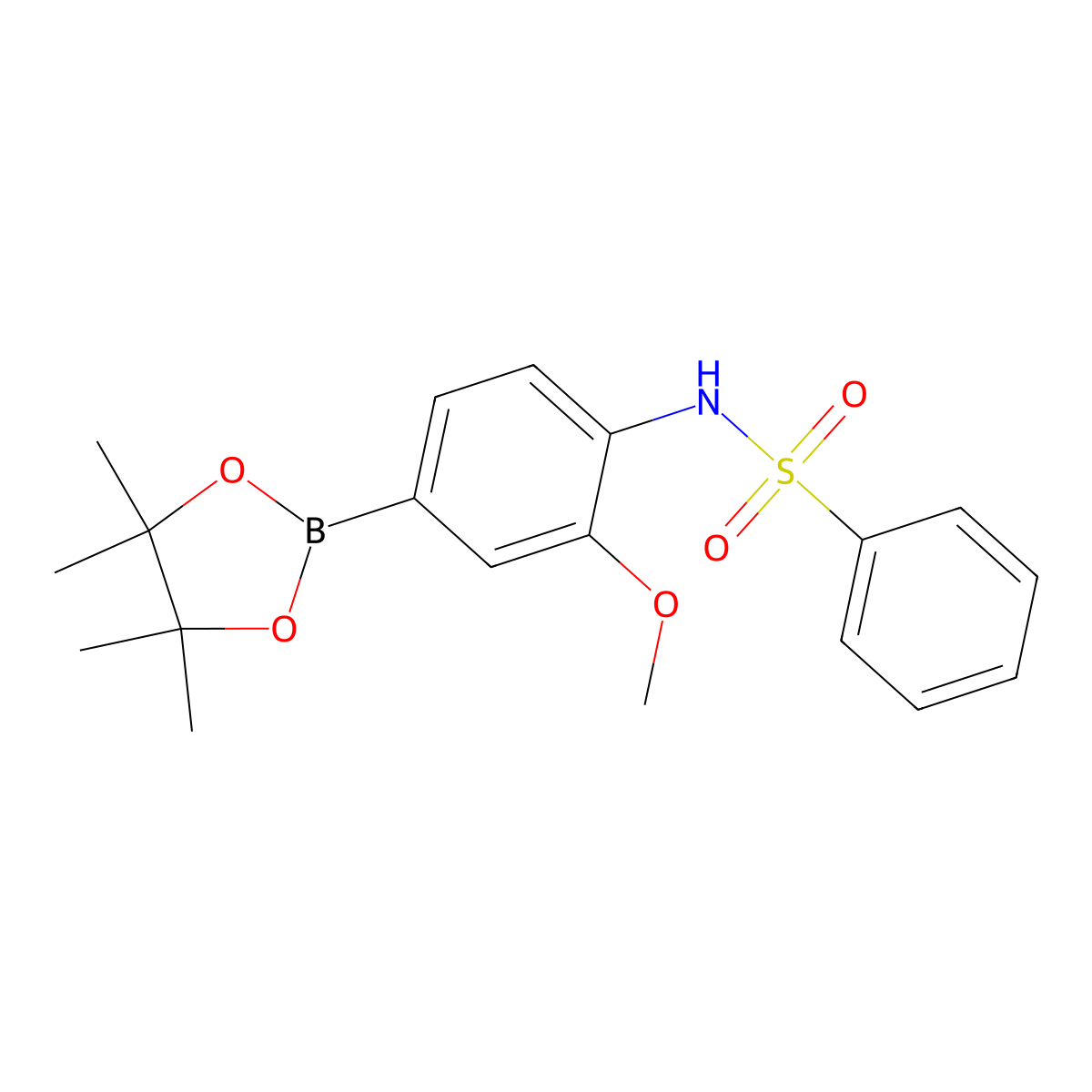 N-(2-methoxy-4-(4,4,5,5-tetramethyl-1,3,2-dioxaborolan-2-yl)phenyl)benzenesulfonamide molecular structure, CAS 1211366-27-6