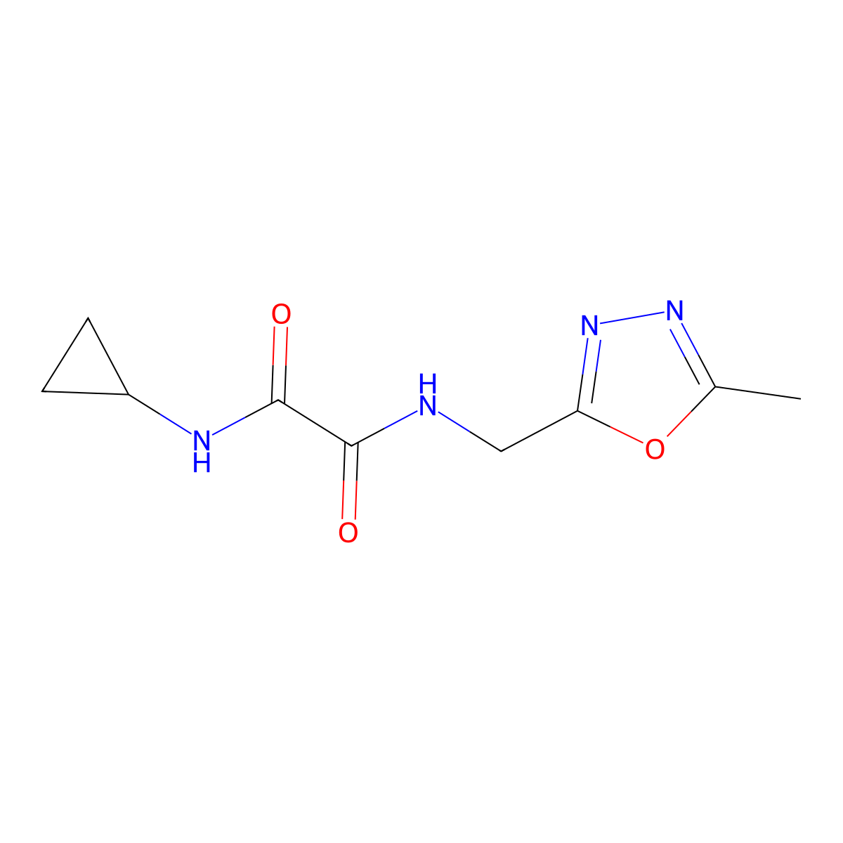 N1-cyclopropyl-N2-((5-methyl-1,3,4-oxadiazol-2-yl)methyl)oxalamide molecular structure, CAS 1211371-05-9