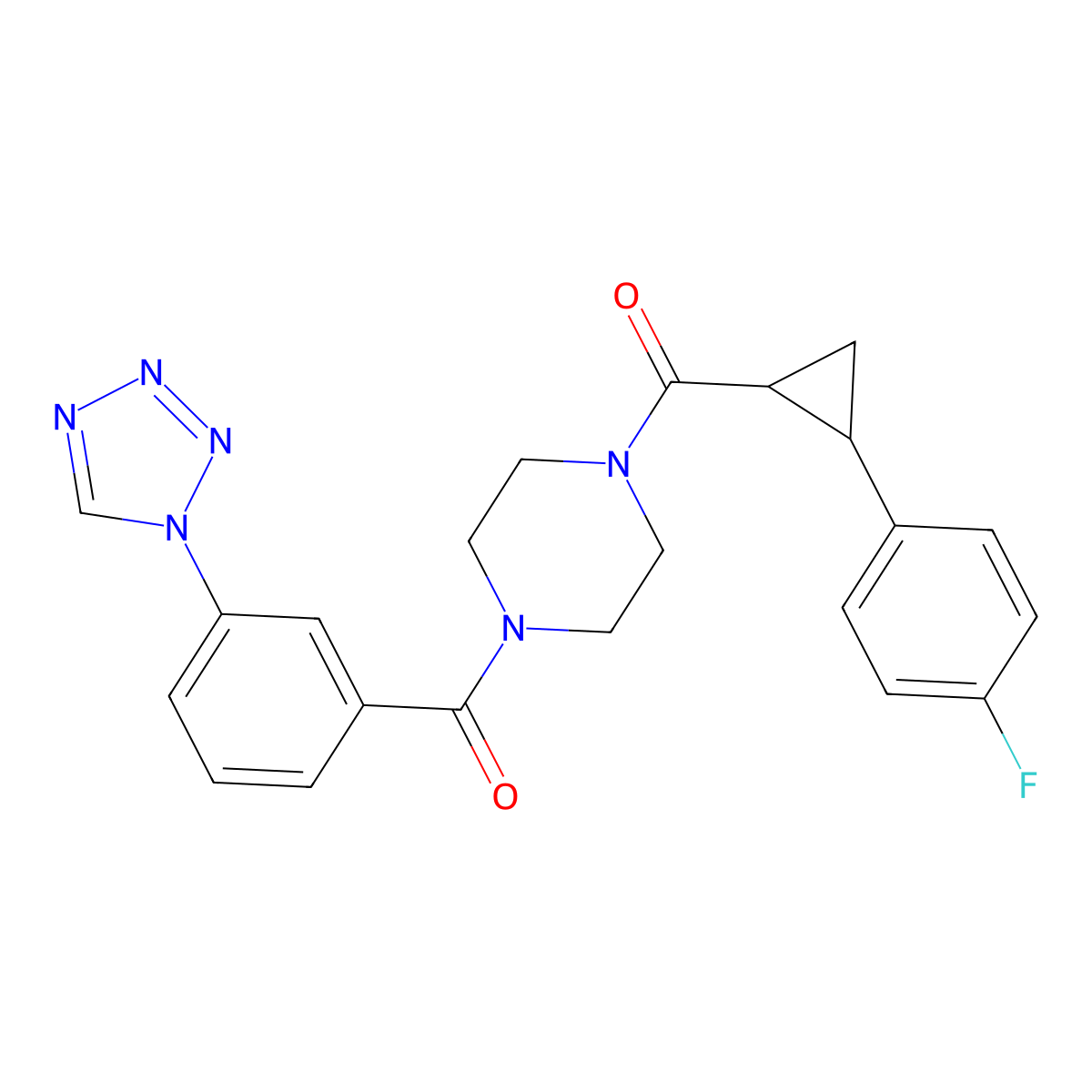 (4-(3-(1H-tetrazol-1-yl)benzoyl)piperazin-1-yl)(2-(4-fluorophenyl)cyclopropyl)methanone molecular structure, CAS 1211377-54-6