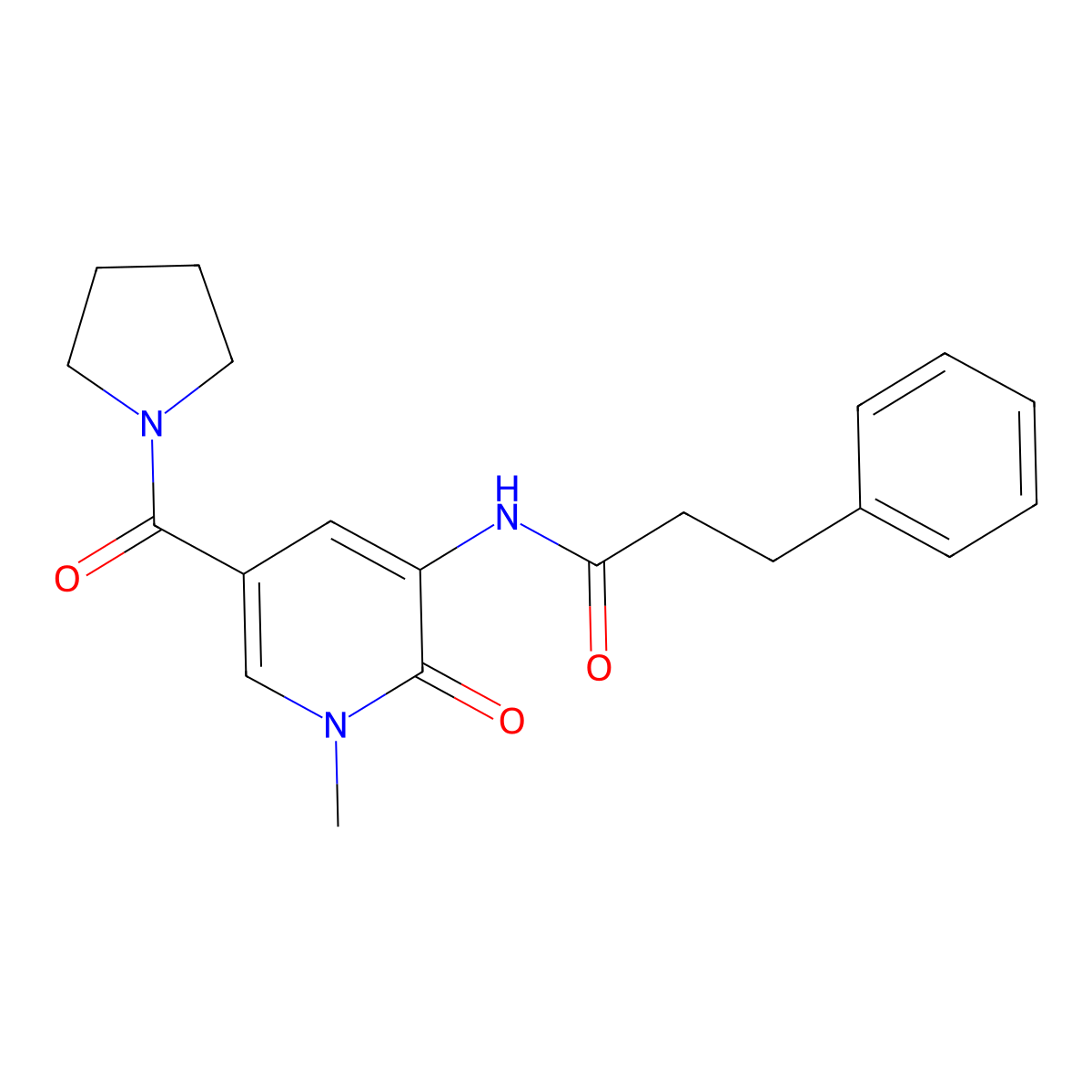 N-[1-methyl-2-oxo-5-(pyrrolidine-1-carbonyl)-1,2-dihydropyridin-3-yl]-3-phenylpropanamide molecular structure, CAS 1211381-89-3