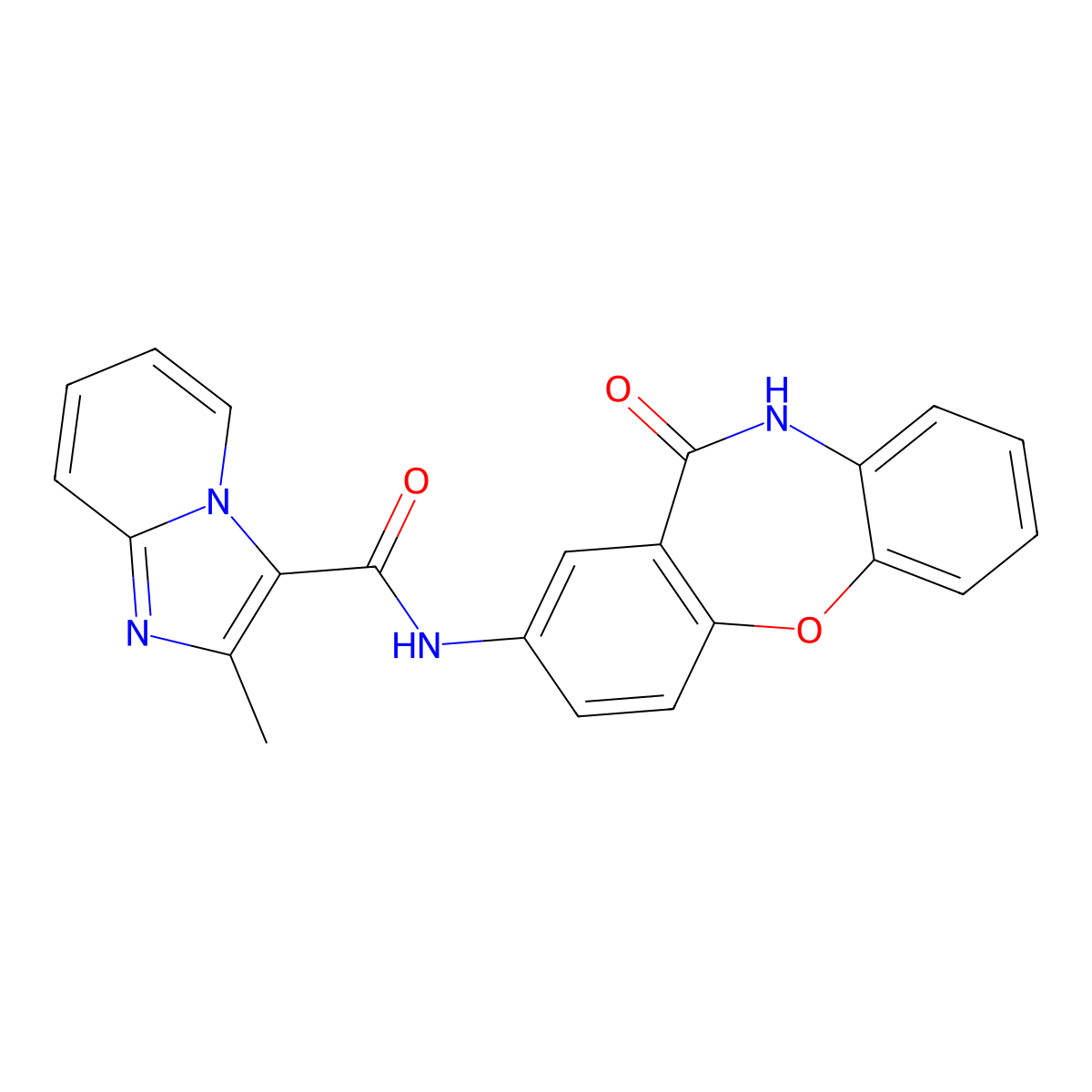 2-methyl-N-(11-oxo-10,11-dihydrodibenzo[b,f][1,4]oxazepin-2-yl)imidazo[1,2-a]pyridine-3-carboxamide molecular structure, CAS 1211384-22-3
