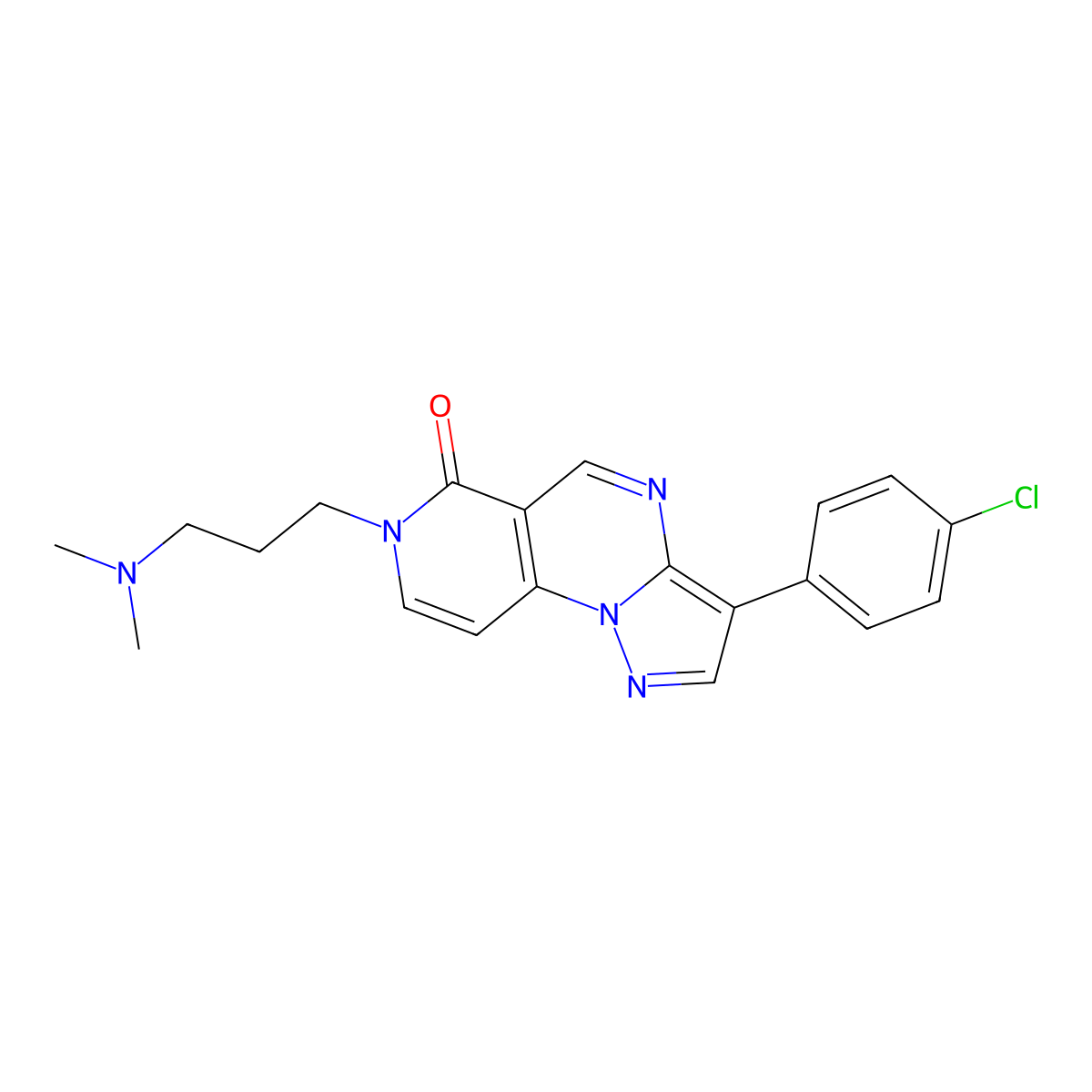 3-(4-chlorophenyl)-7-(3-(dimethylamino)propyl)pyrazolo[1,5-a]pyrido[3,4-e]pyrimidin-6(7H)-one molecular structure, CAS 1211384-57-4