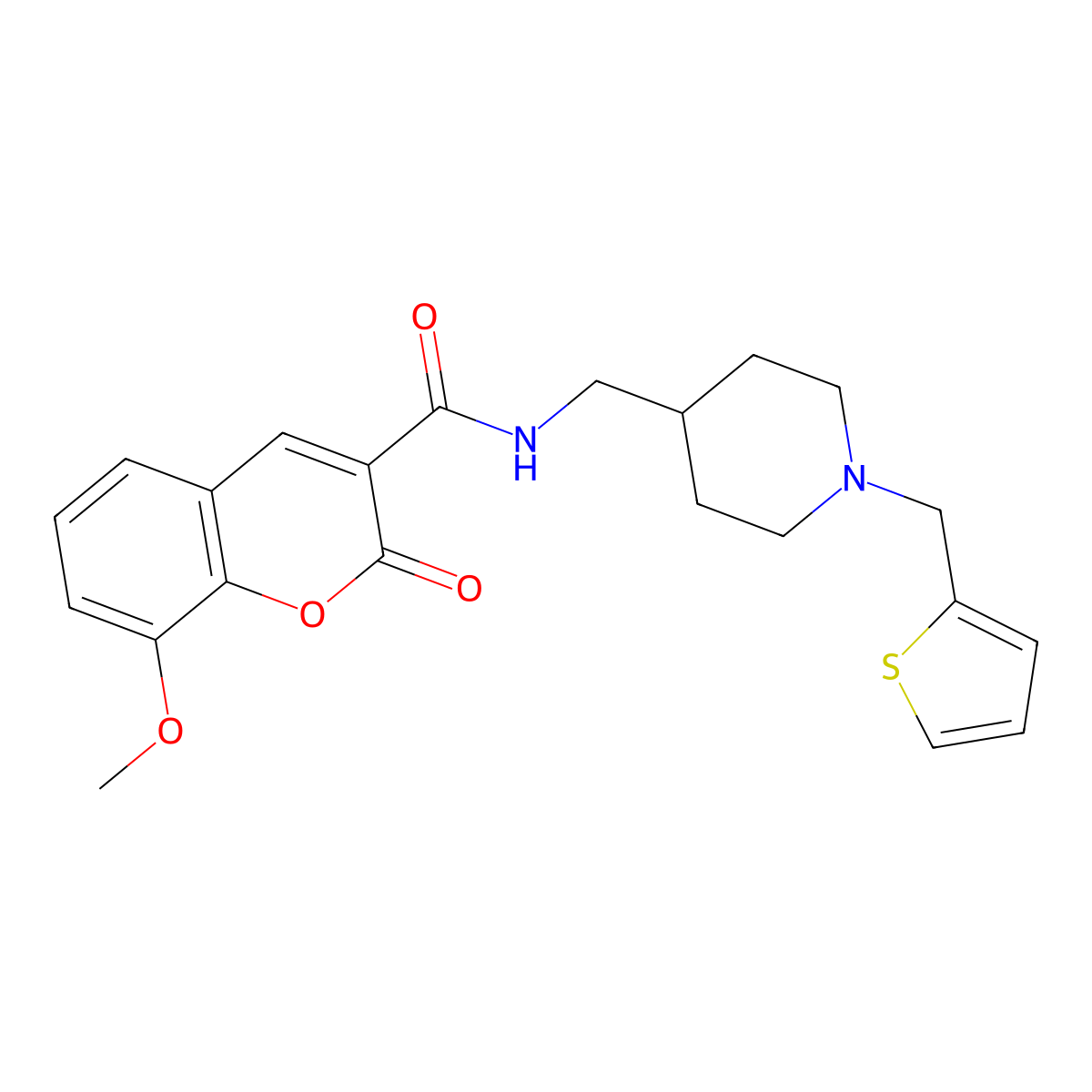 8-methoxy-2-oxo-N-((1-(thiophen-2-ylmethyl)piperidin-4-yl)methyl)-2H-chromene-3-carboxamide molecular structure, CAS 1211384-84-7