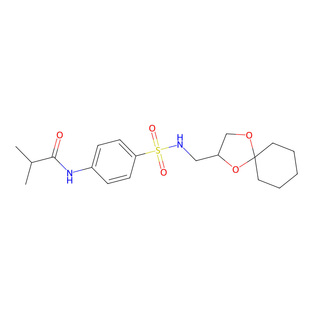 N-(4-(N-(1,4-dioxaspiro[4.5]decan-2-ylmethyl)sulfamoyl)phenyl)isobutyramide molecular structure, CAS 1211389-05-7