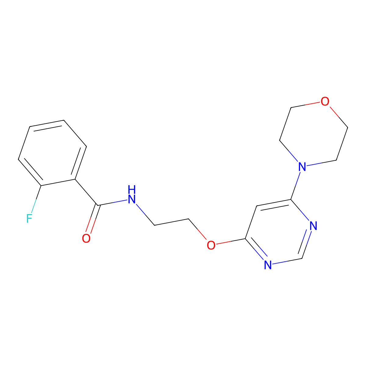 2-fluoro-N-(2-((6-morpholinopyrimidin-4-yl)oxy)ethyl)benzamide molecular structure, CAS 1211390-81-6