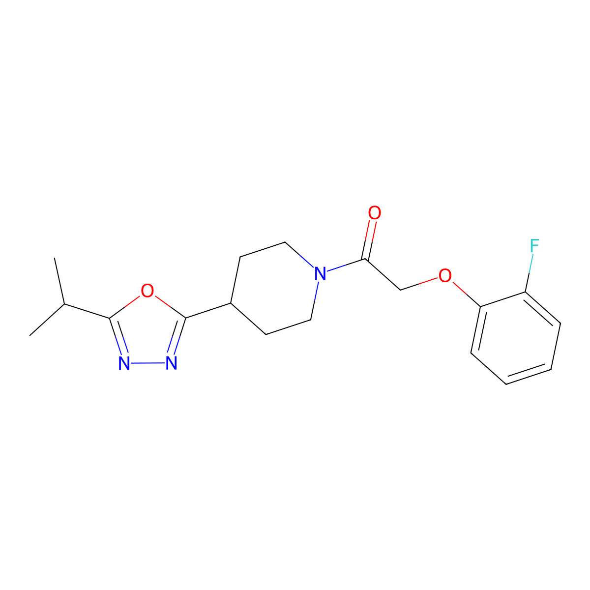 2-(2-Fluorophenoxy)-1-(4-(5-isopropyl-1,3,4-oxadiazol-2-yl)piperidin-1-yl)ethanone molecular structure, CAS 1211395-66-2