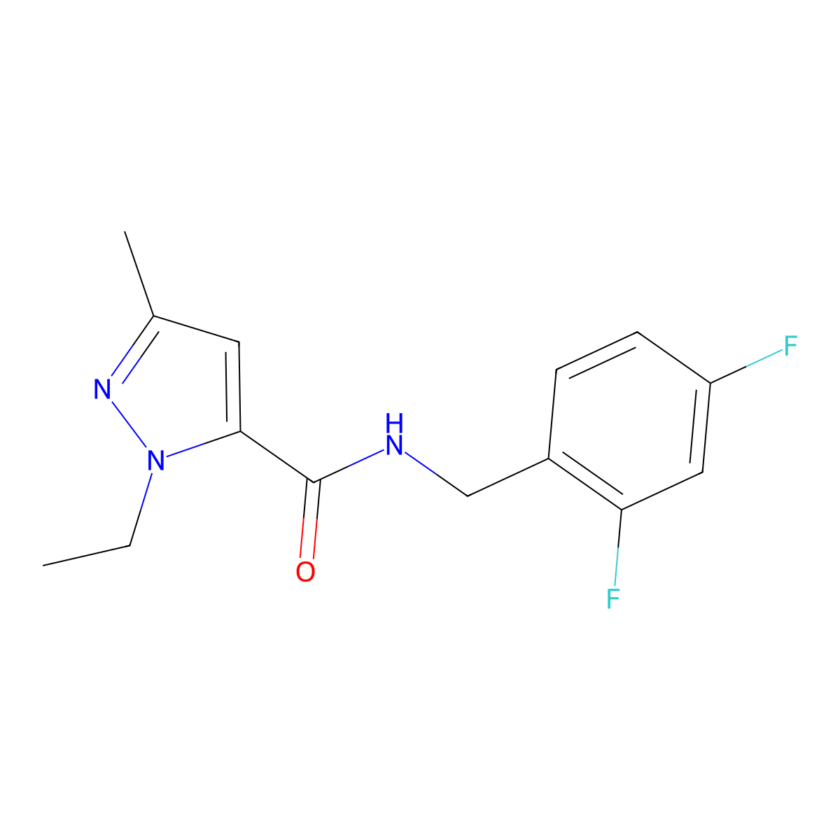 N-[(2,4-difluorophenyl)methyl]-1-ethyl-3-methyl-1H-pyrazole-5-carboxamide molecular structure, CAS 1211396-62-1
