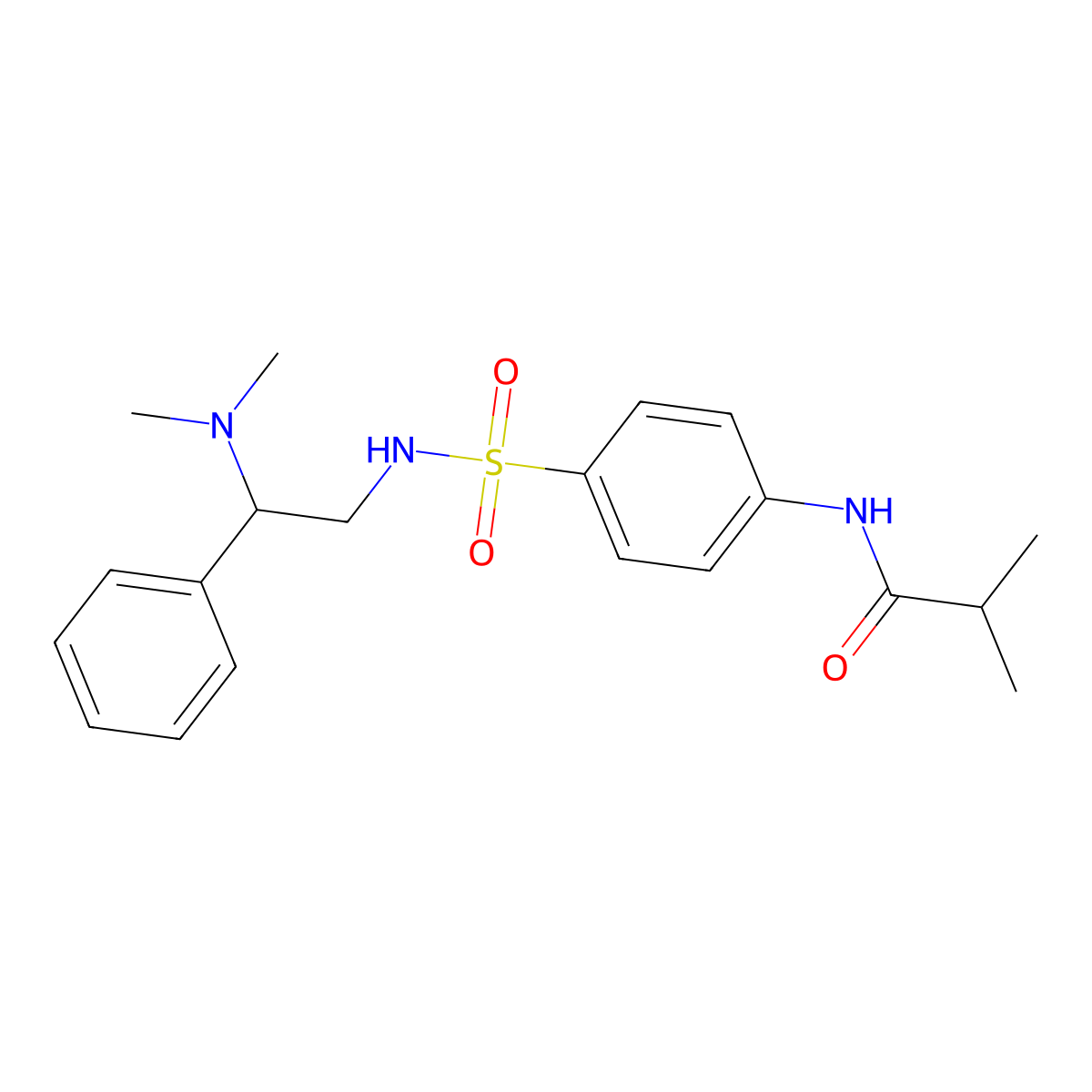 N-(4-(N-(2-(dimethylamino)-2-phenylethyl)sulfamoyl)phenyl)isobutyramide molecular structure, CAS 1211397-58-8