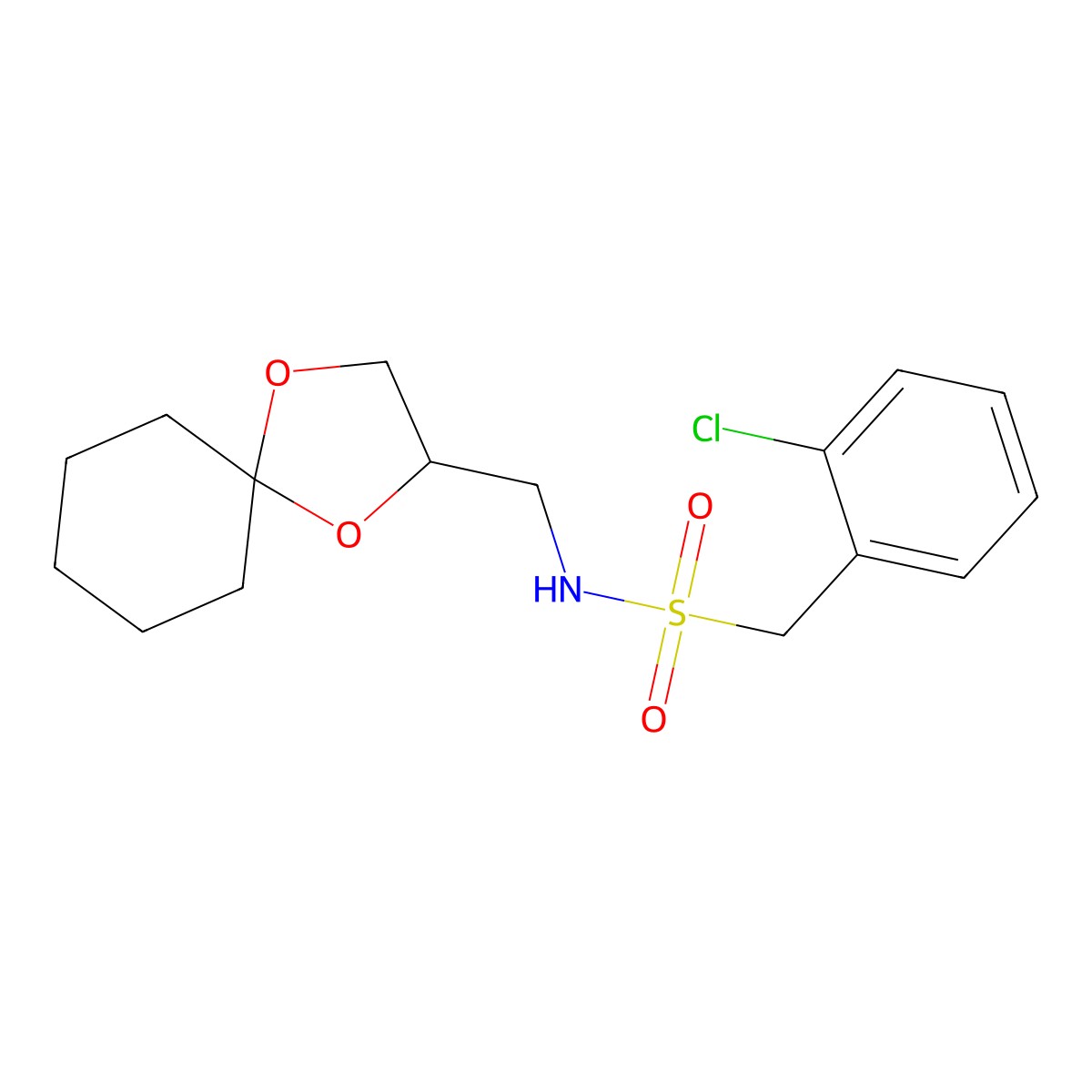 N-(1,4-dioxaspiro[4.5]decan-2-ylmethyl)-1-(2-chlorophenyl)methanesulfonamide molecular structure, CAS 1211402-59-3