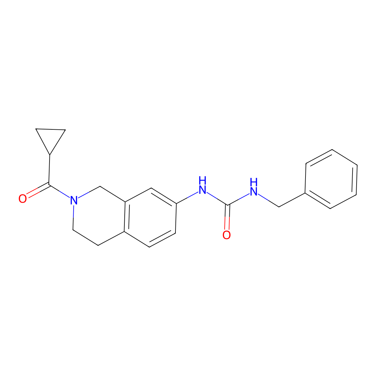 1-Benzyl-3-(2-(cyclopropanecarbonyl)-1,2,3,4-tetrahydroisoquinolin-7-yl)urea molecular structure, CAS 1211404-02-2