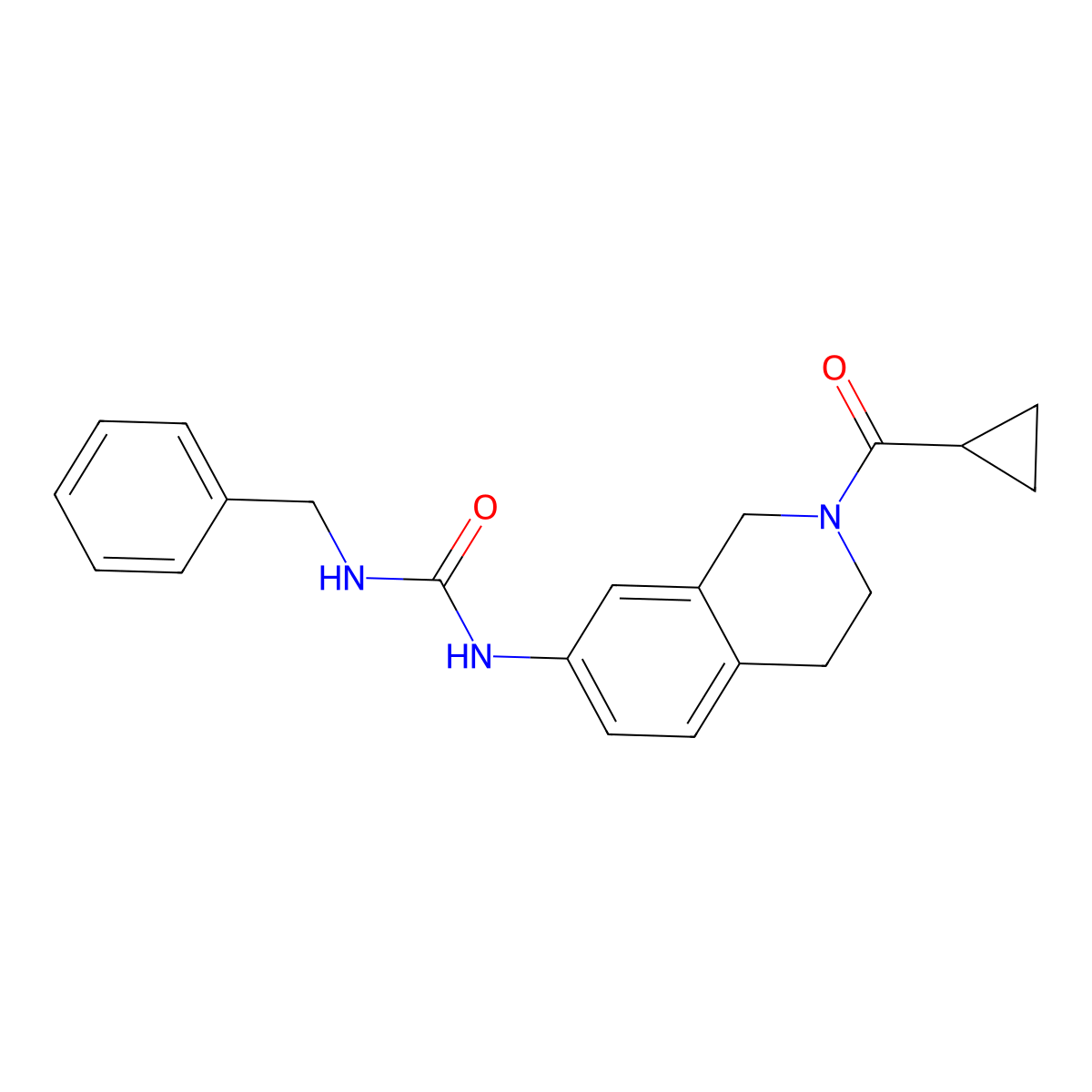 1-Benzyl-3-(2-(cyclopropanecarbonyl)-1,2,3,4-tetrahydroisoquinolin-7-yl)urea molecular structure, CAS 1211404-02-2