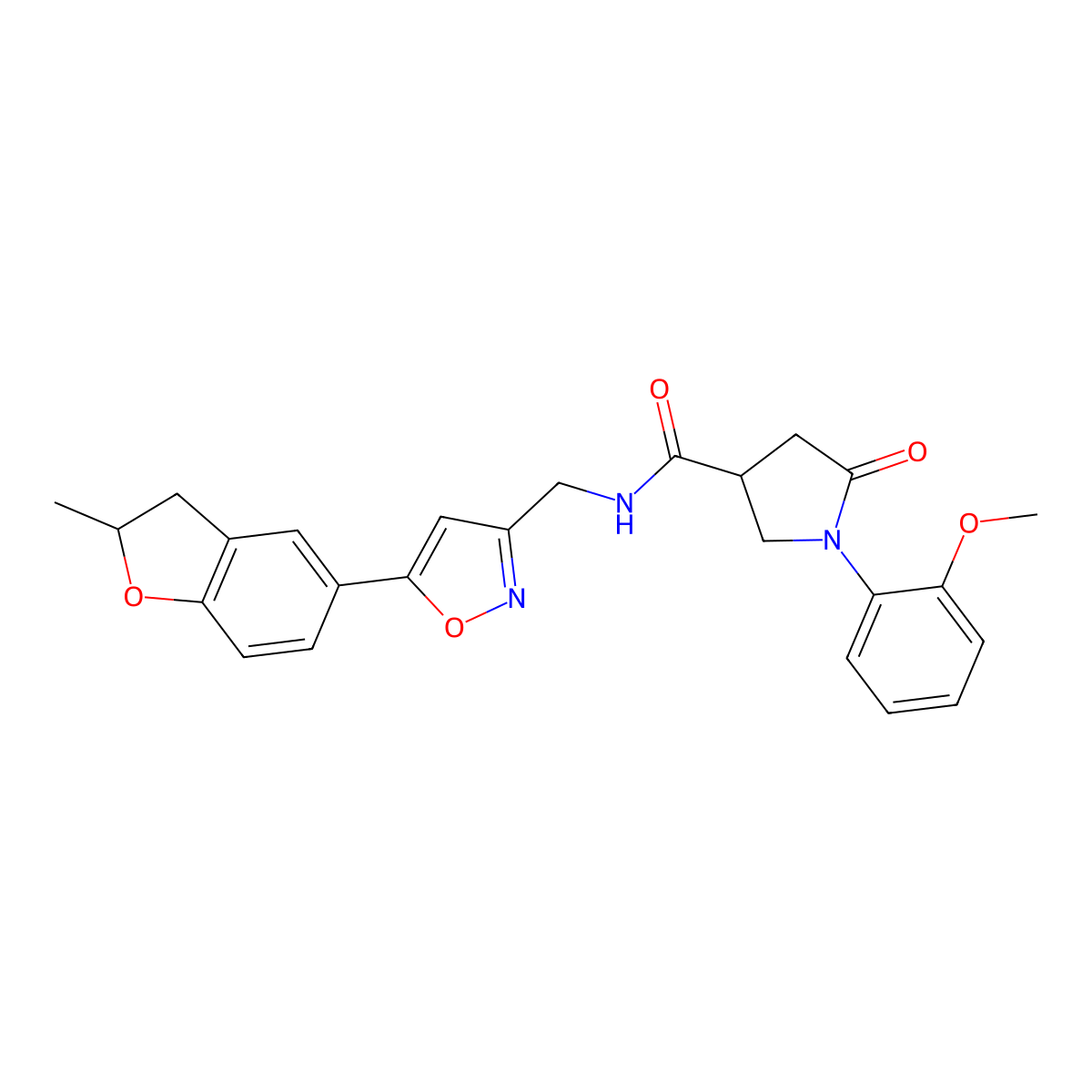 1-(2-methoxyphenyl)-N-((5-(2-methyl-2,3-dihydrobenzofuran-5-yl)isoxazol-3-yl)methyl)-5-oxopyrrolidine-3-carboxamide molecular structure, CAS 1211406-65-3