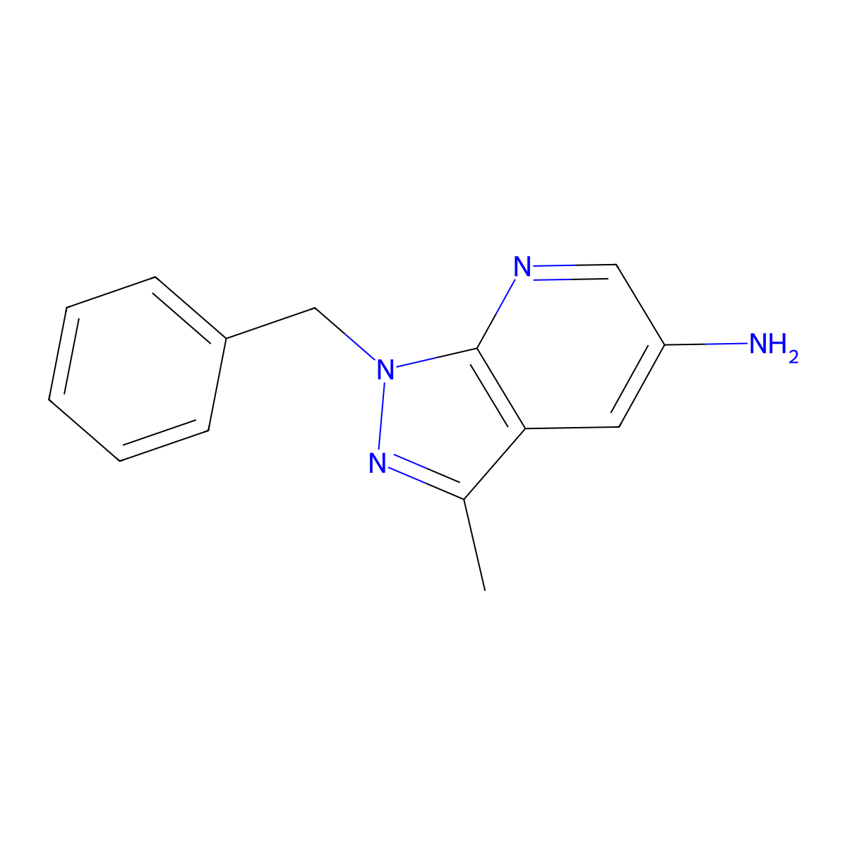 1-benzyl-3-methyl-1H-pyrazolo(3,4-b)pyridin-5-amine molecular structure, CAS 1211409-49-2