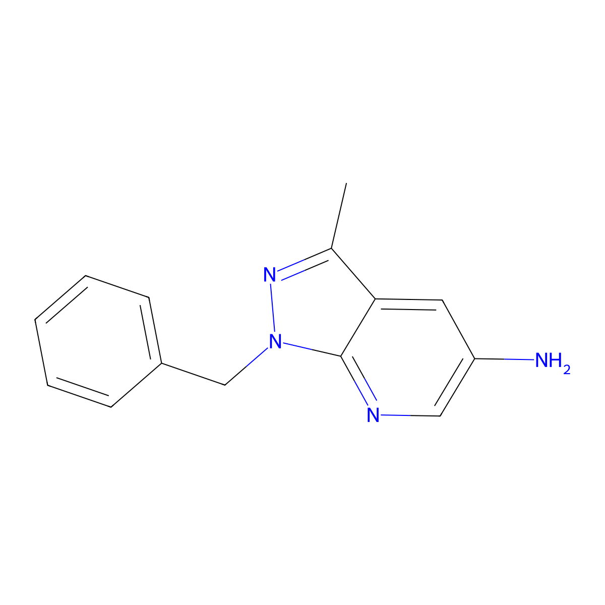 1-benzyl-3-methyl-1H-pyrazolo(3,4-b)pyridin-5-amine molecular structure, CAS 1211409-49-2