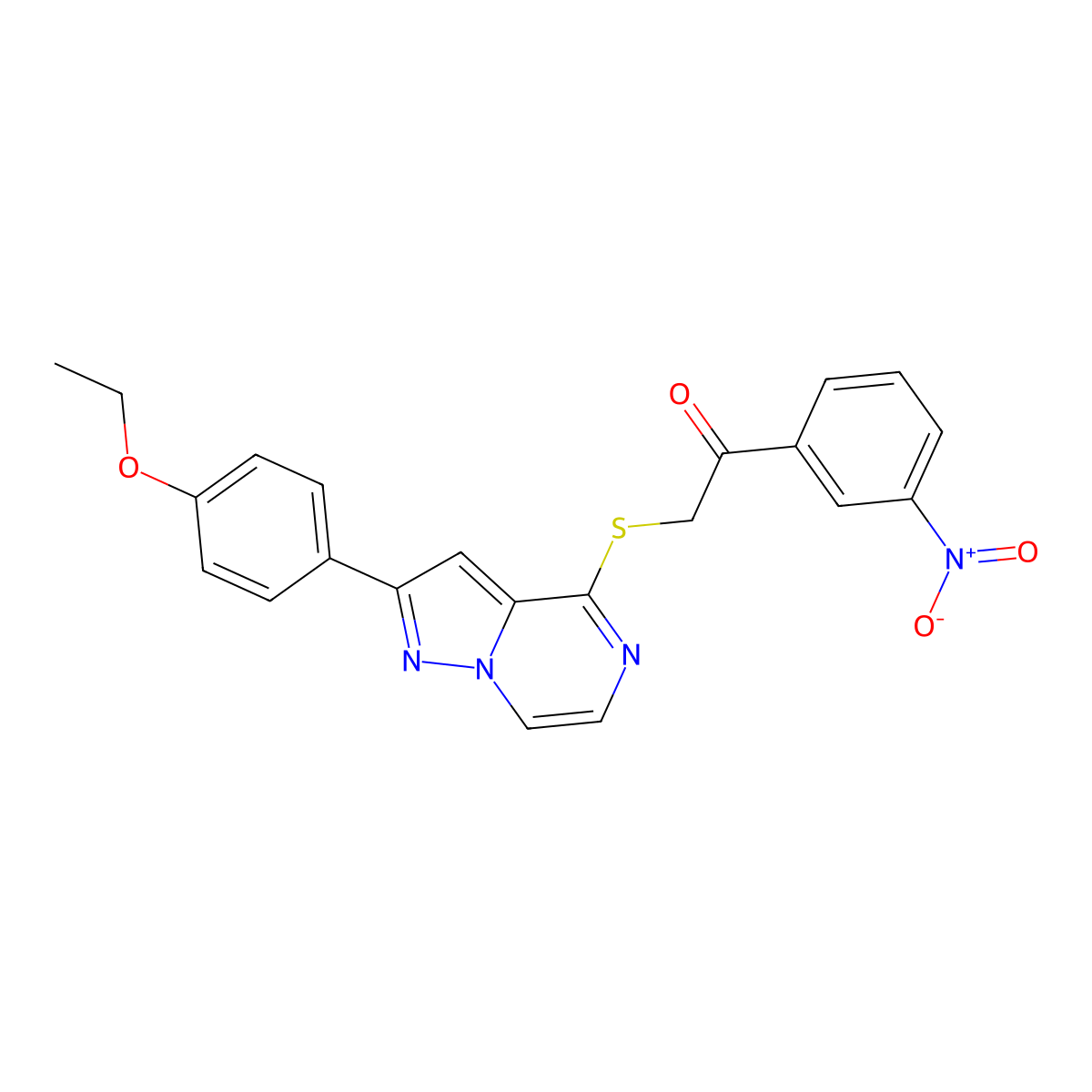 2-((2-(4-Ethoxyphenyl)pyrazolo[1,5-a]pyrazin-4-yl)thio)-1-(3-nitrophenyl)ethanone molecular structure, CAS 1211413-26-1
