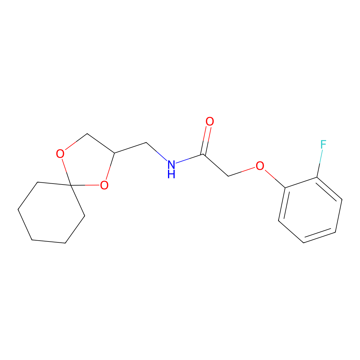 N-(1,4-dioxaspiro[4.5]decan-2-ylmethyl)-2-(2-fluorophenoxy)acetamide molecular structure, CAS 1211414-24-2