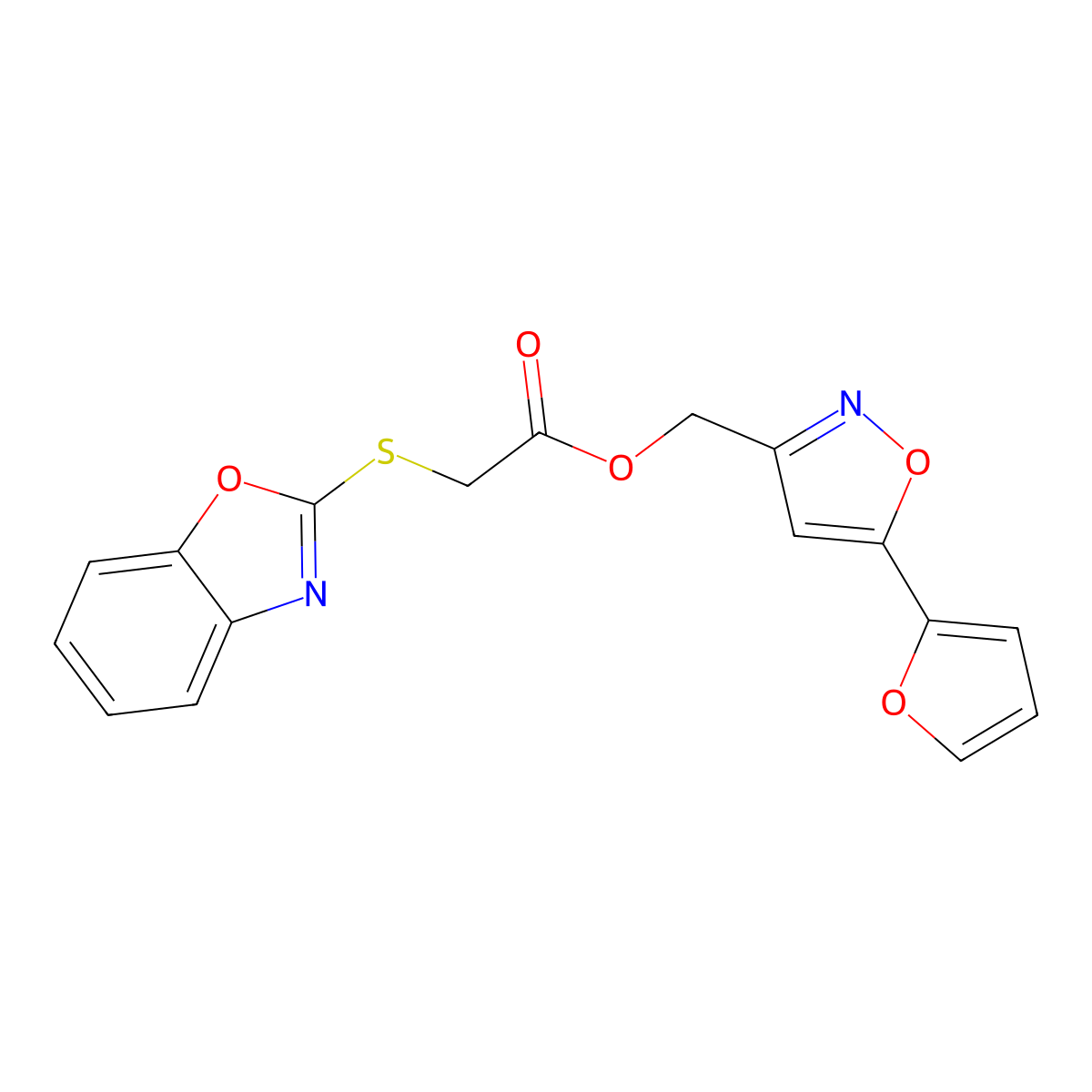 (5-(Furan-2-yl)isoxazol-3-yl)methyl 2-(benzo[d]oxazol-2-ylthio)acetate molecular structure, CAS 1211414-69-5