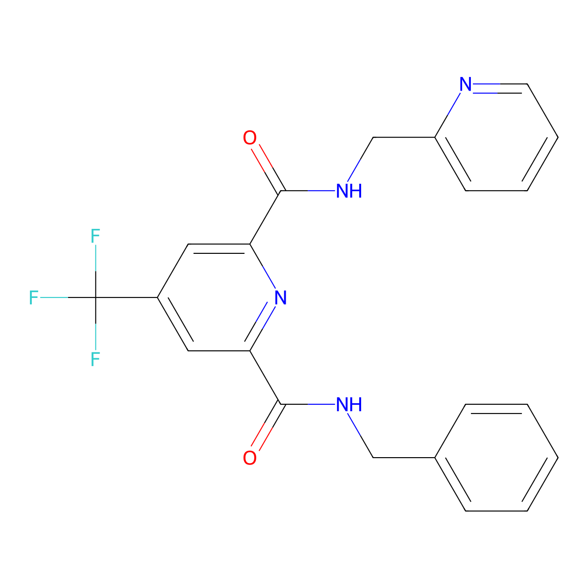 N~2~-benzyl-N~6~-(2-pyridinylmethyl)-4-(trifluoromethyl)-2,6-pyridinedicarboxamide molecular structure, CAS 1211416-98-6